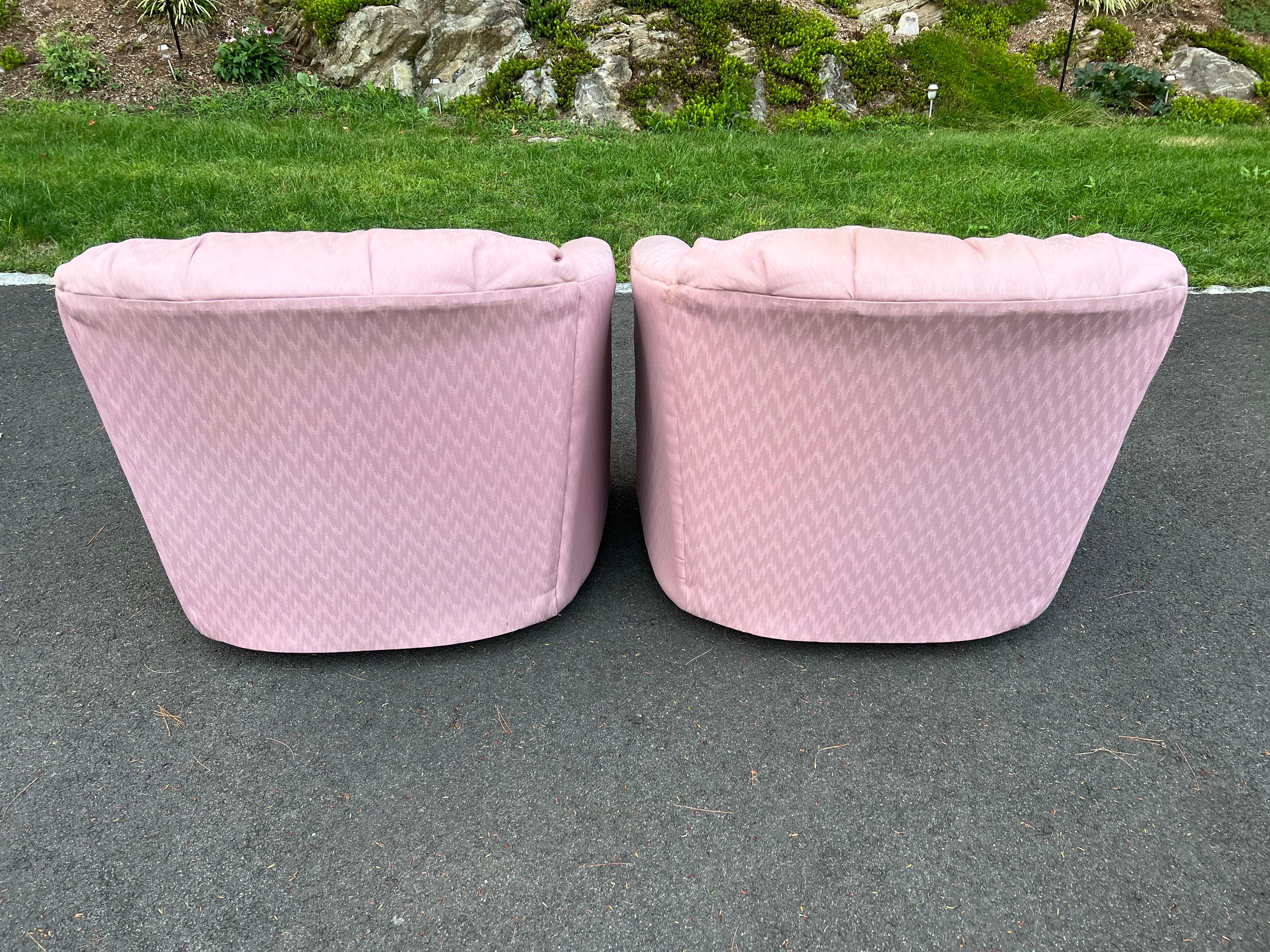 Pair of  Dusty Pink Swivel Club Chairs For Sale 9