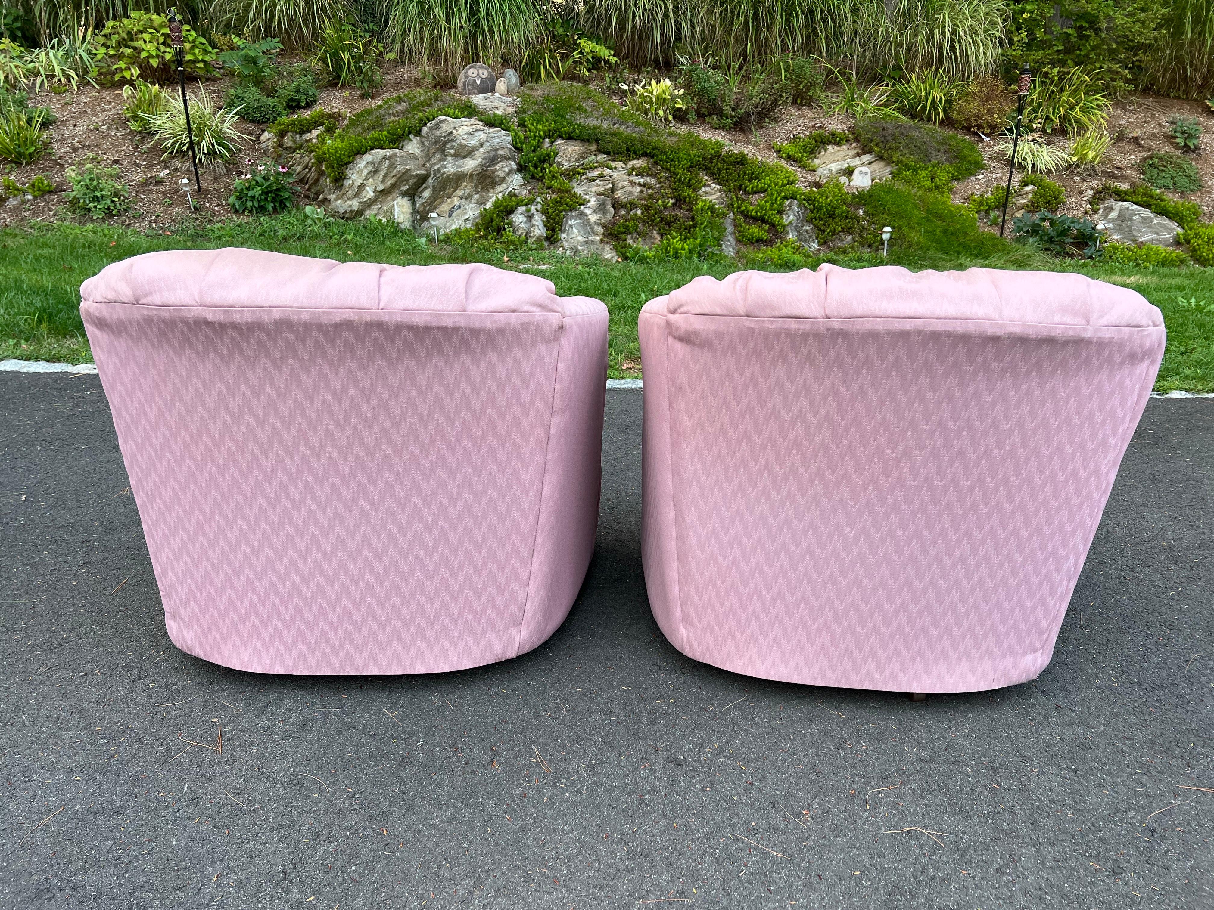 Pair of  Dusty Pink Swivel Club Chairs For Sale 10