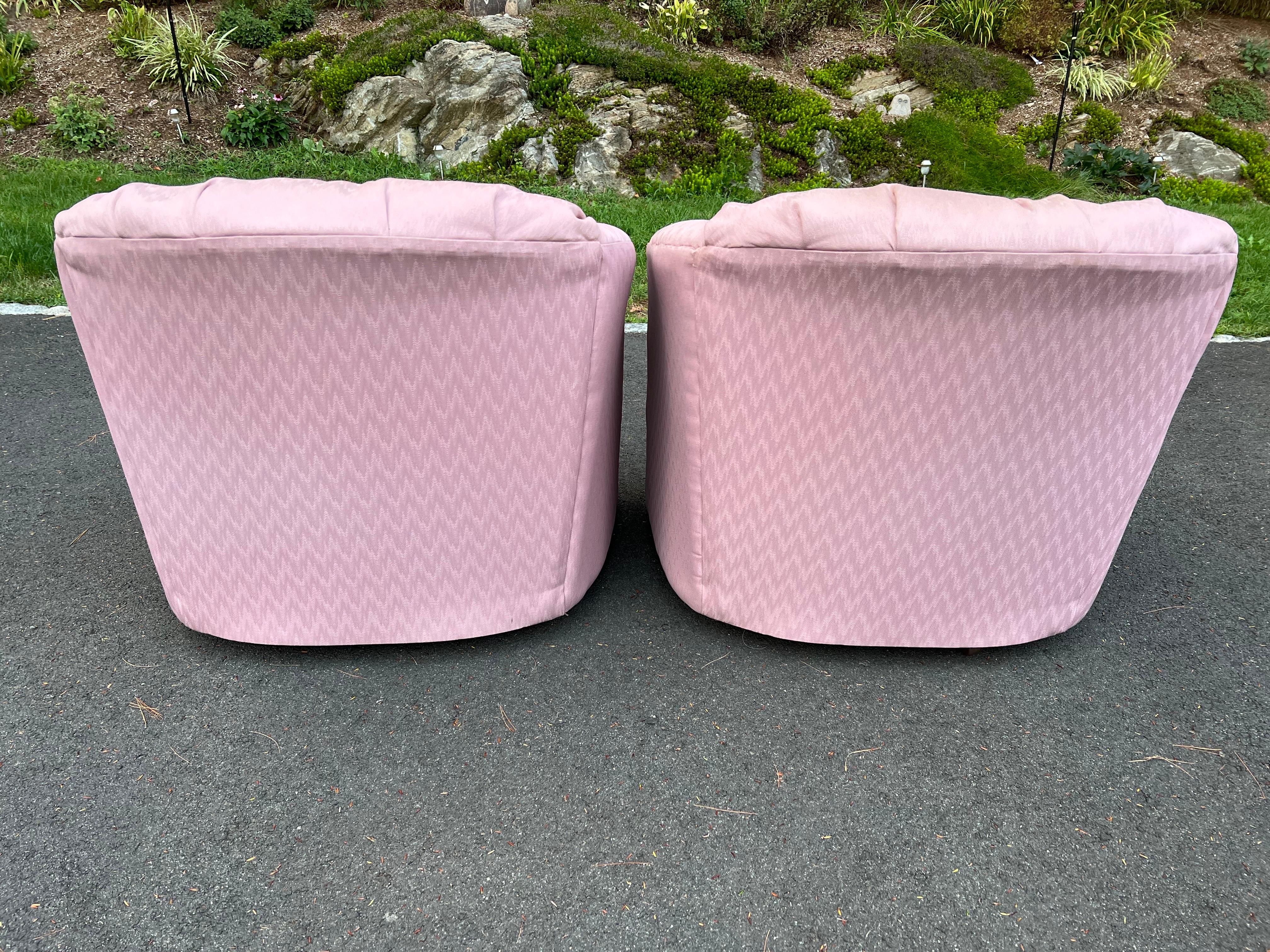 Pair of  Dusty Pink Swivel Club Chairs For Sale 11