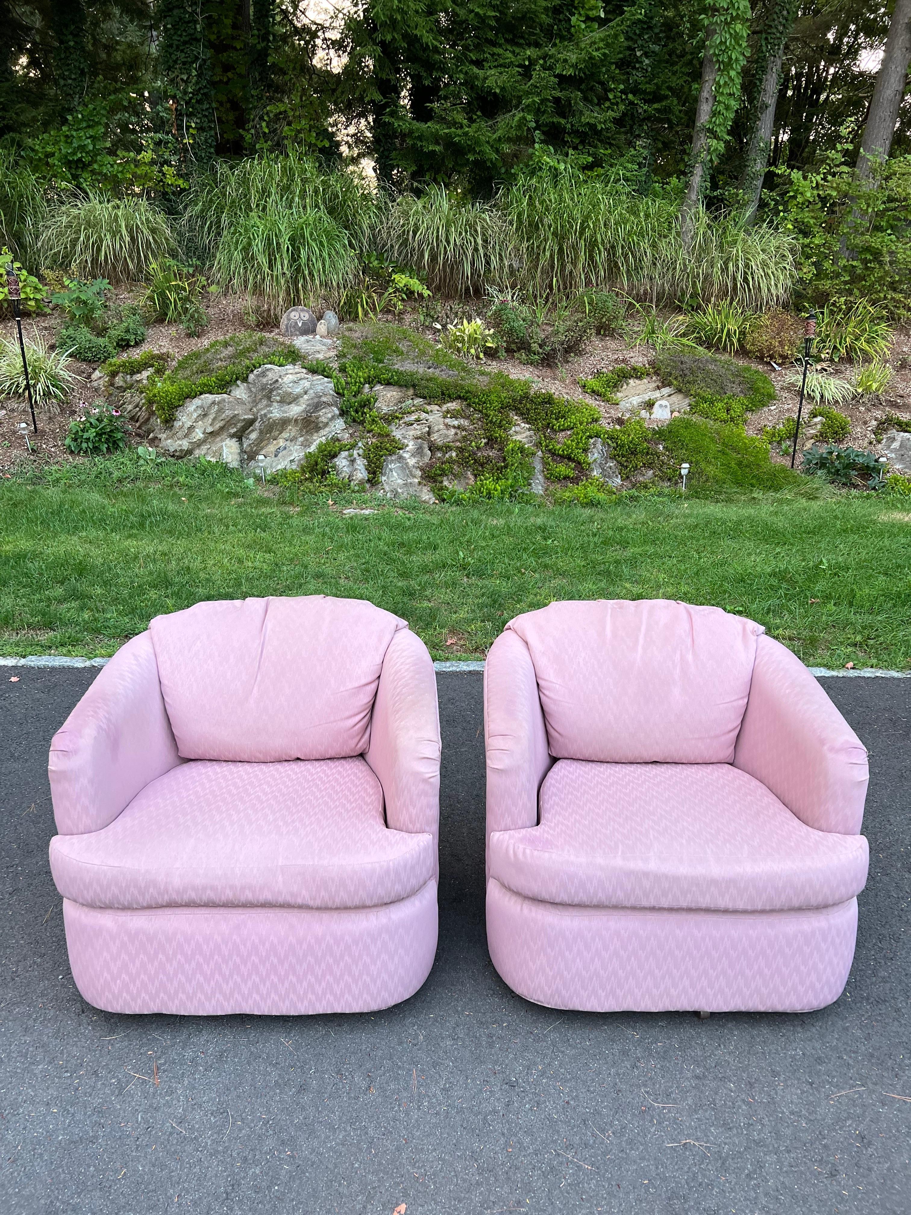Upholstery Pair of  Dusty Pink Swivel Club Chairs For Sale