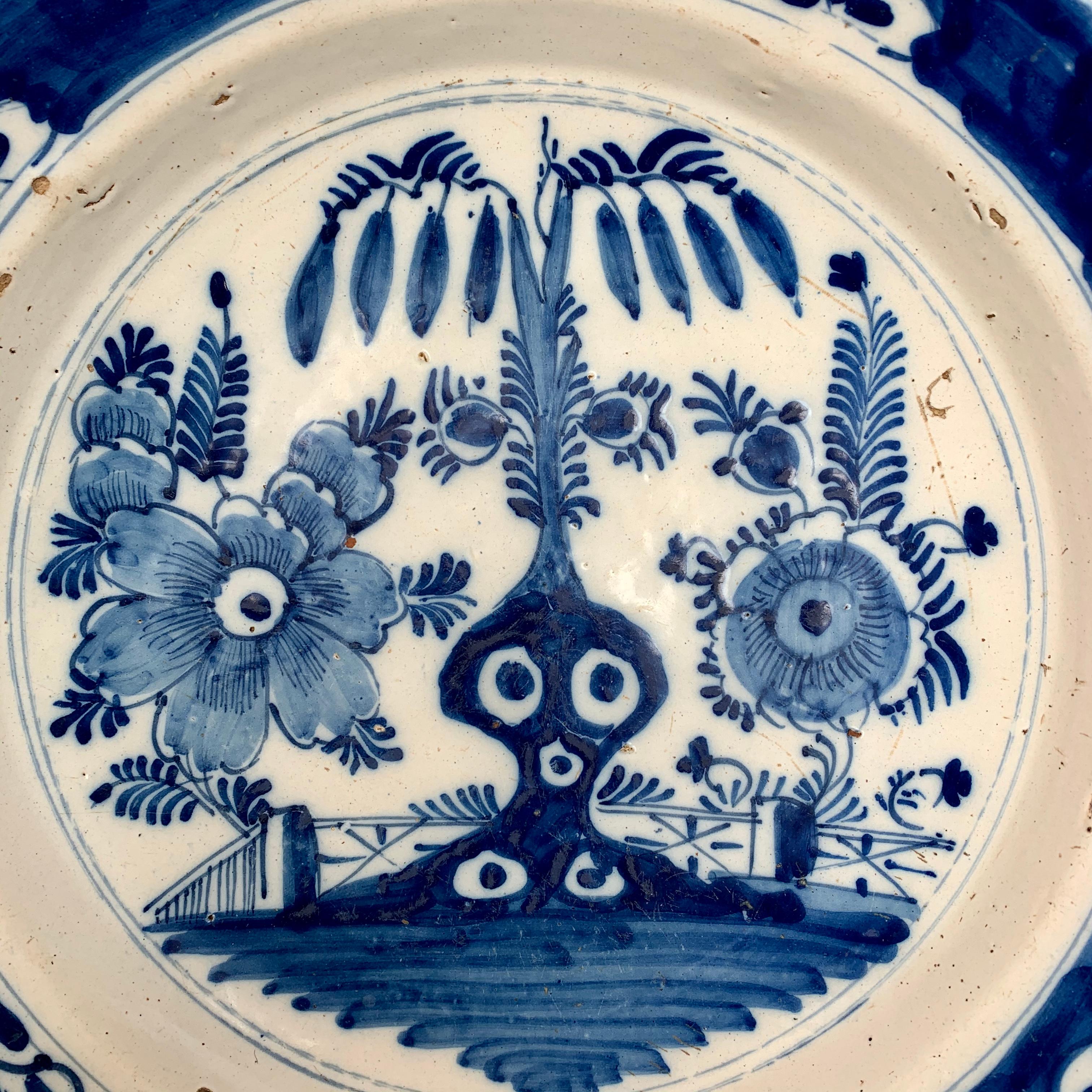 Pair Of Dutch 18th Century Blue And White Delft Chargers 5