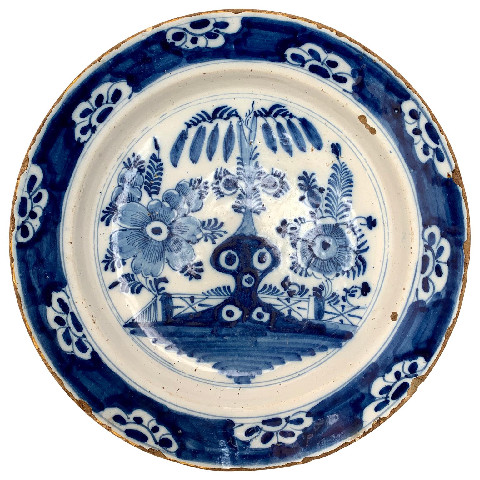 Hand-Crafted Pair Of Dutch 18th Century Blue And White Delft Chargers