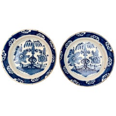 Pair Of Dutch 18th Century Blue And White Delft Chargers