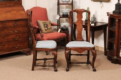Pair of Dutch 18th Century Walnut Side Chairs with Marquetry Inlay & Pad Feet