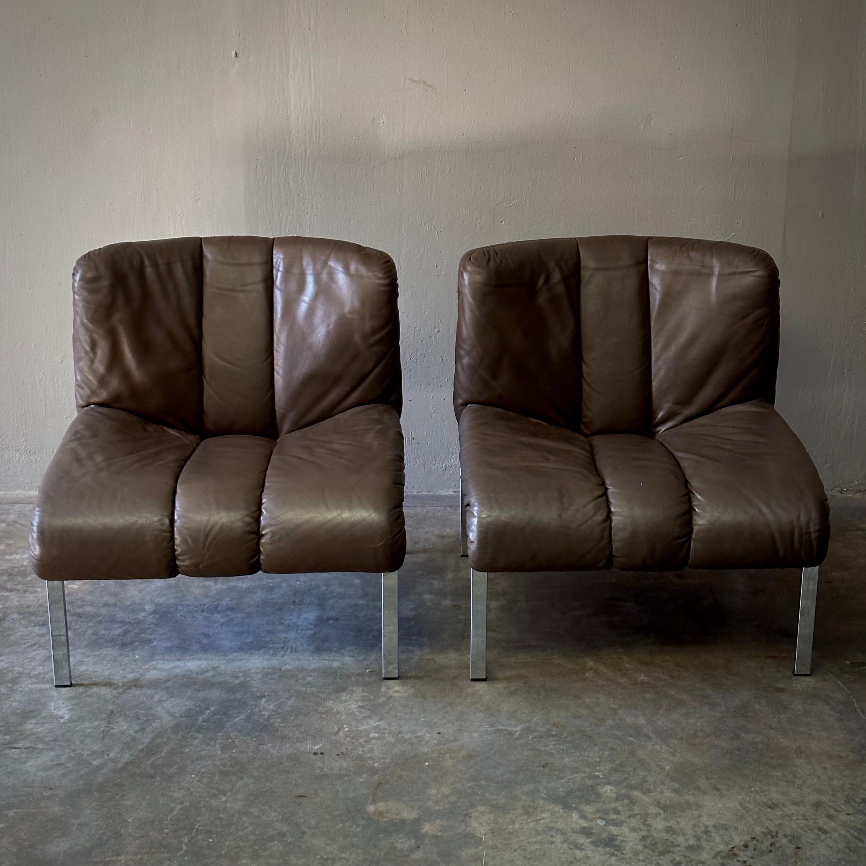 Pair of Dutch 1970s Leather and Chrome Chairs For Sale 2