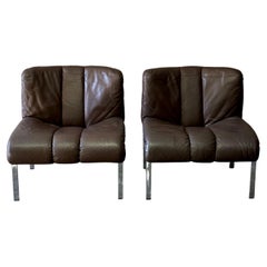 Pair of Dutch 1970s Leather and Chrome Chairs