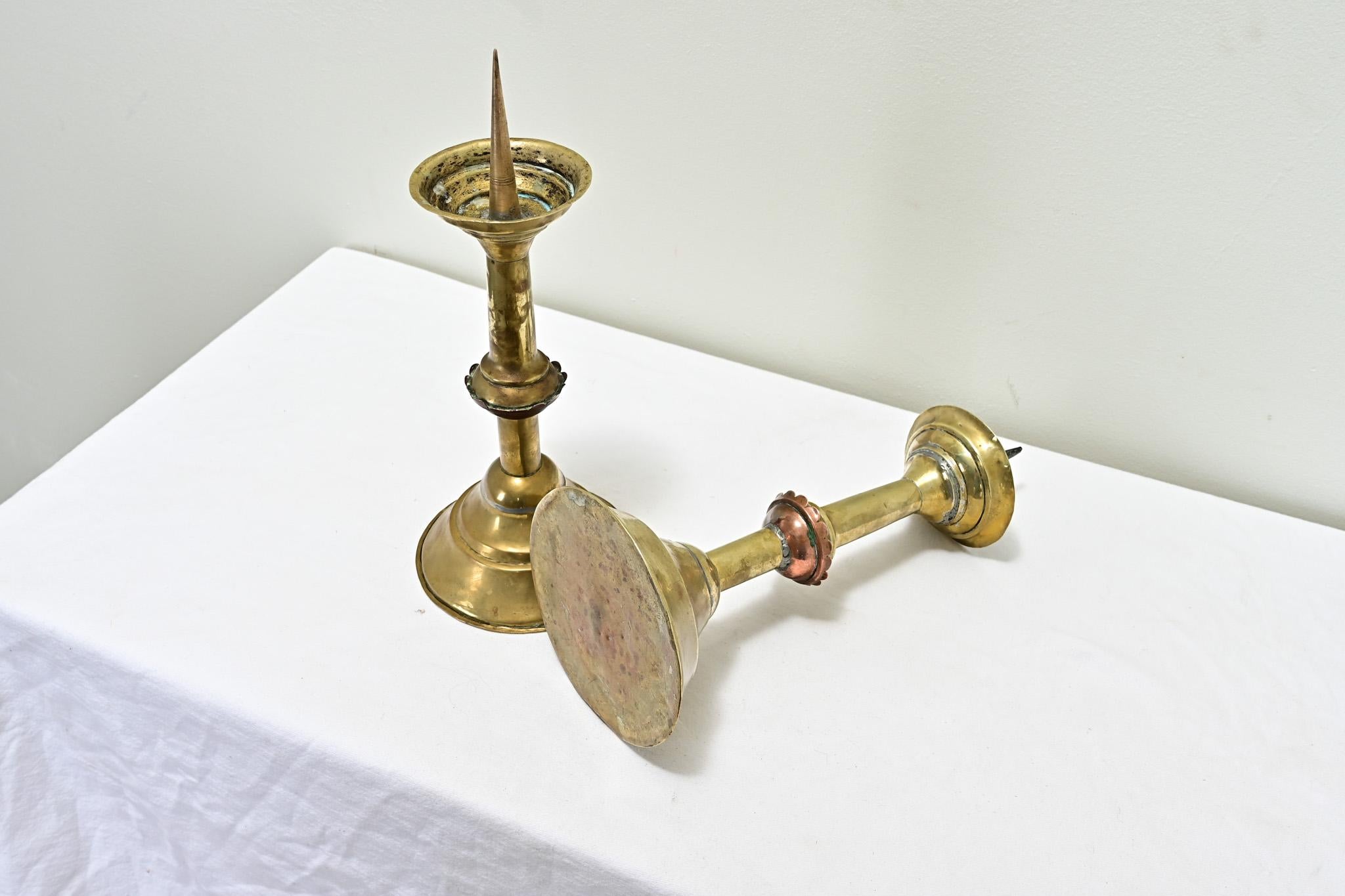 Brass Pair of Dutch 19th Century Candlesticks For Sale