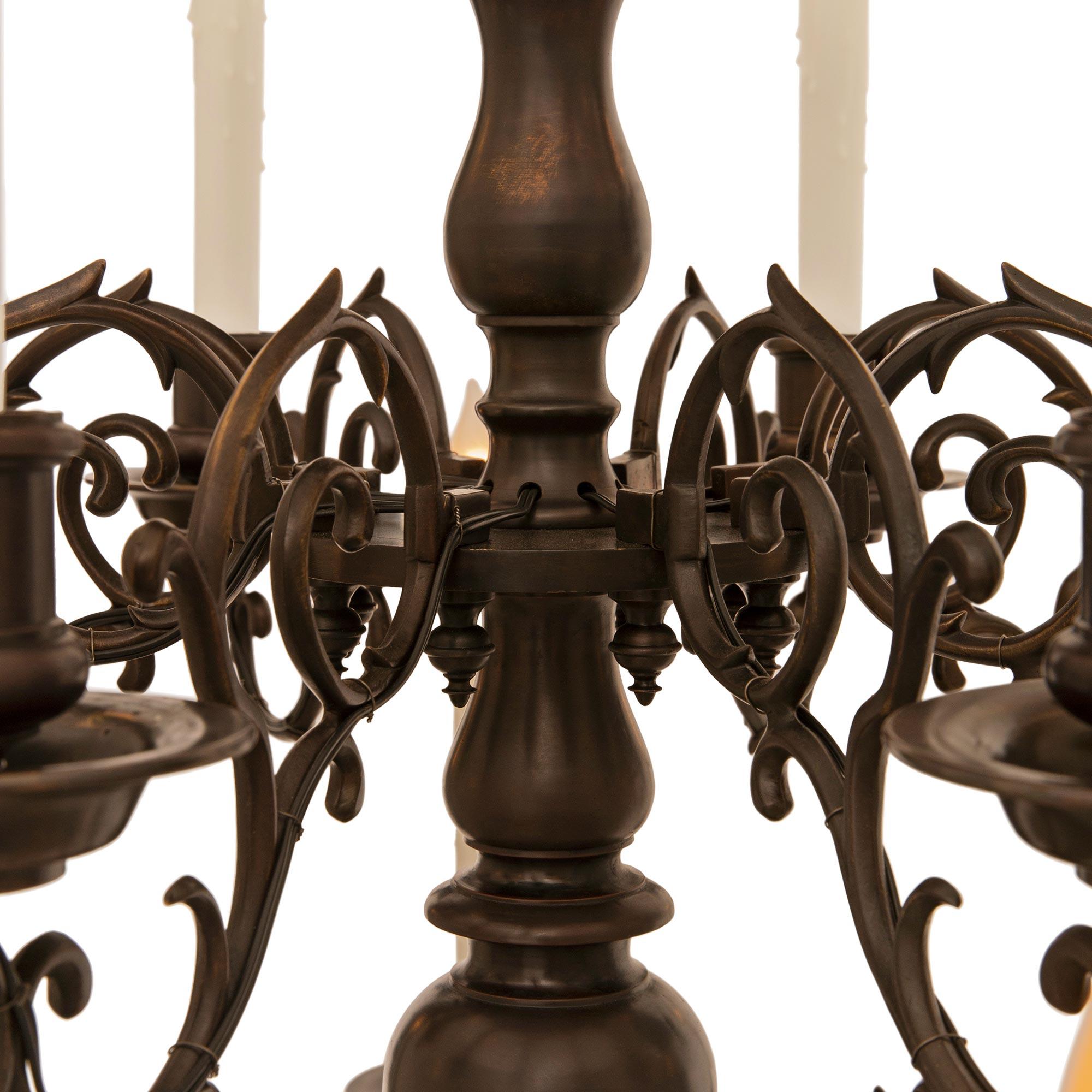 Pair Of Dutch 19th Century Patinated Bronze Chandeliers For Sale 3