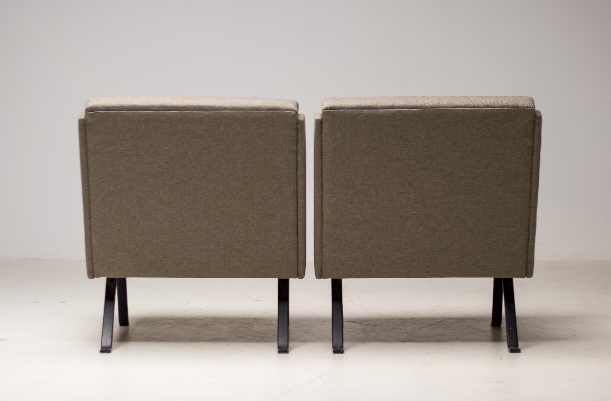 Steel Pair of Dutch Architectural Lounge Chairs, 1960s For Sale