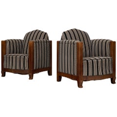 Pair of Dutch Art Deco Amsterdamse School Lounge Chairs in Walnut