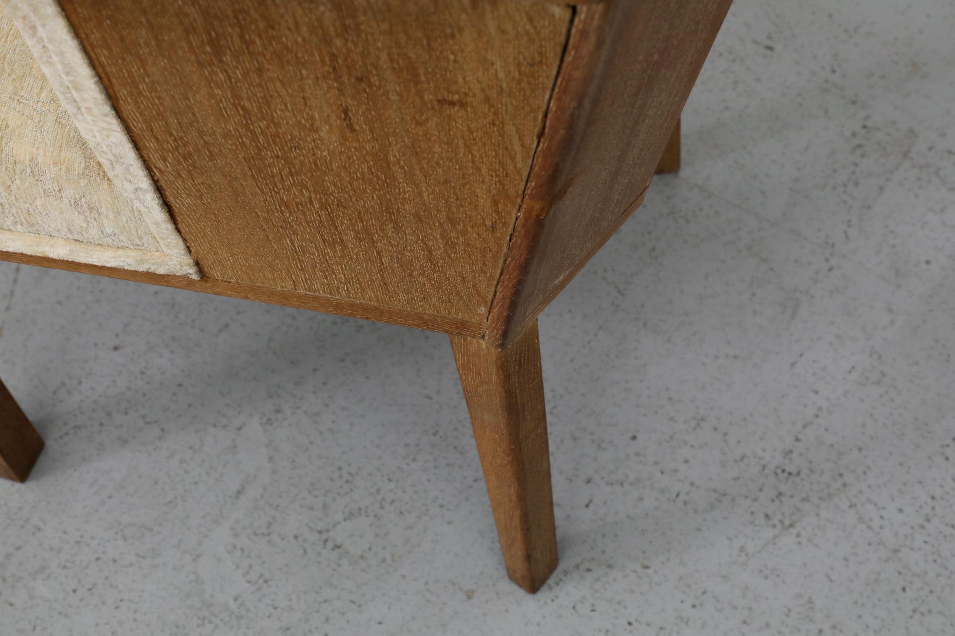 Pair of Dutch Art Deco Salon Chairs in Oak with Pale Patterned Upholstery 12