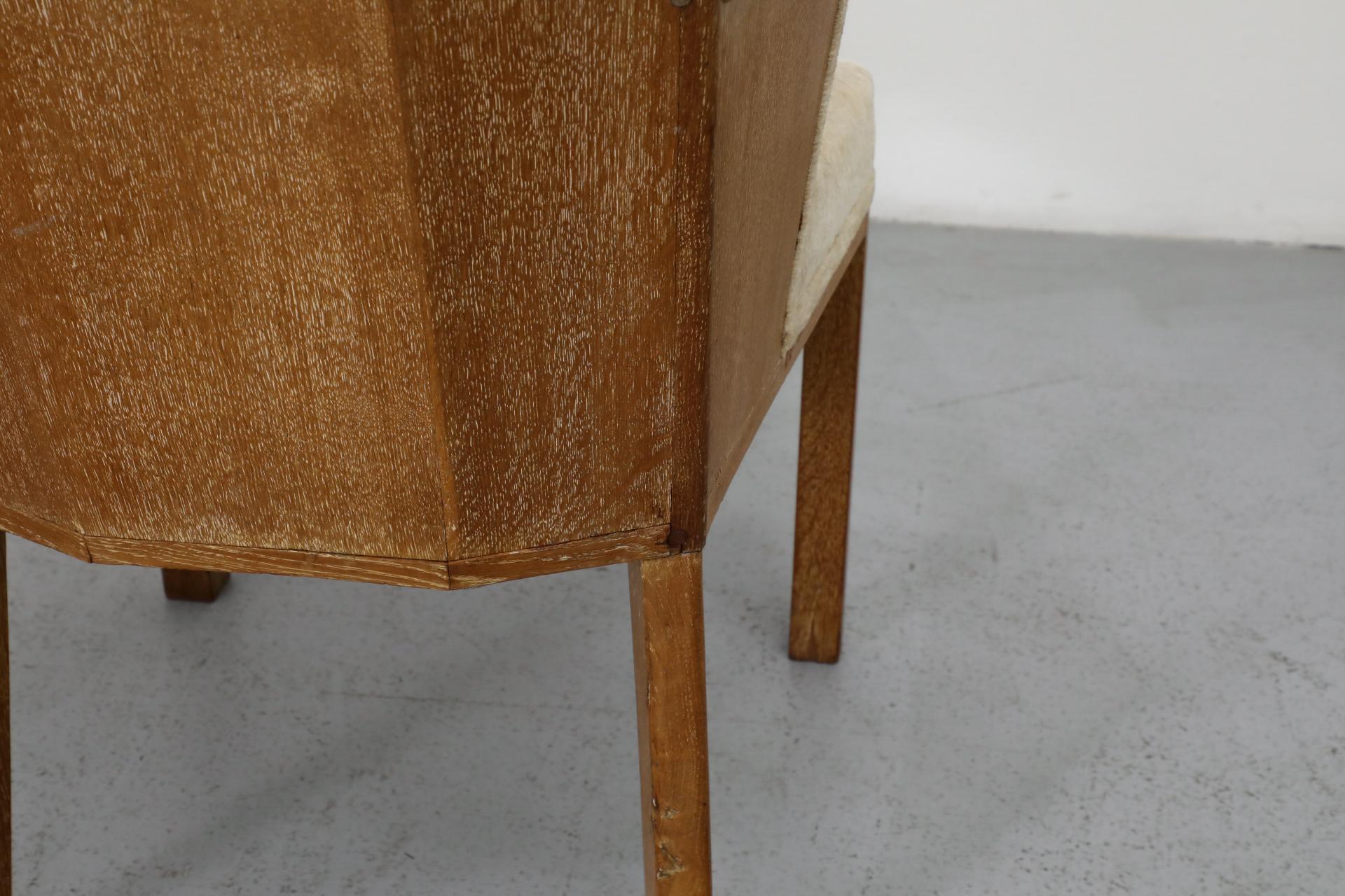 Pair of Dutch Art Deco Salon Chairs in Oak with Pale Patterned Upholstery 14