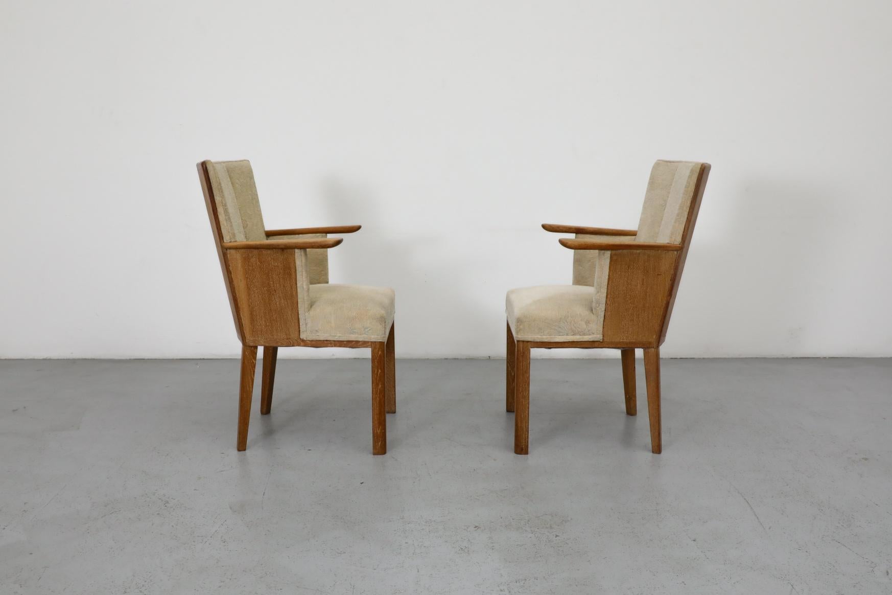 Pair of Dutch Art Deco Salon Chairs in Oak with Pale Patterned Upholstery In Good Condition In Los Angeles, CA