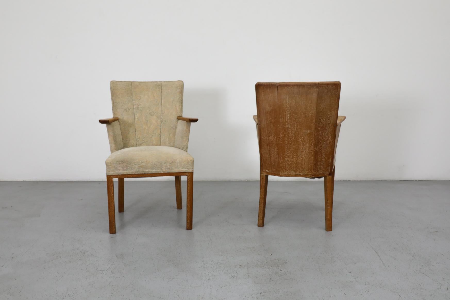 Pair of Dutch Art Deco Salon Chairs in Oak with Pale Patterned Upholstery 2