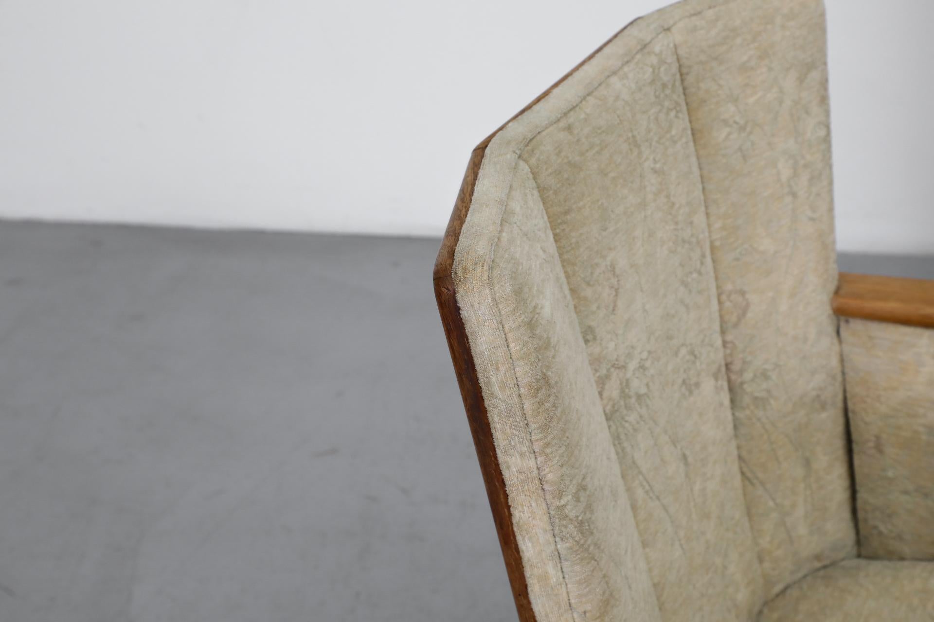 Pair of Dutch Art Deco Salon Chairs in Oak with Pale Patterned Upholstery 4