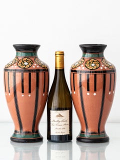 Pair of Dutch Art Deco Vases, Hand-Painted Gouda Style Ceramic with Bold Glaze