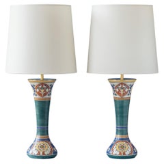 Pair of Dutch Art Nouveau–Art Deco Hand-Painted Faience Table Lamps, 1910s