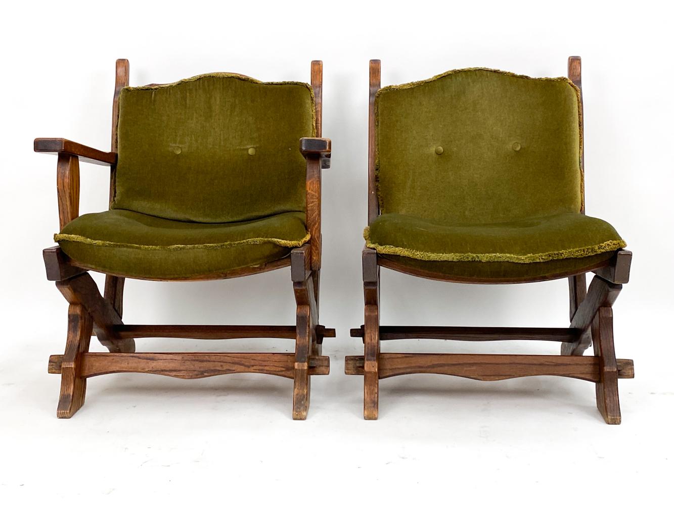 Paire de chaises de cheminée néerlandaises AWA Almelo et tables d'appoint brutalistes des années 1970 Bon état - En vente à Norwalk, CT