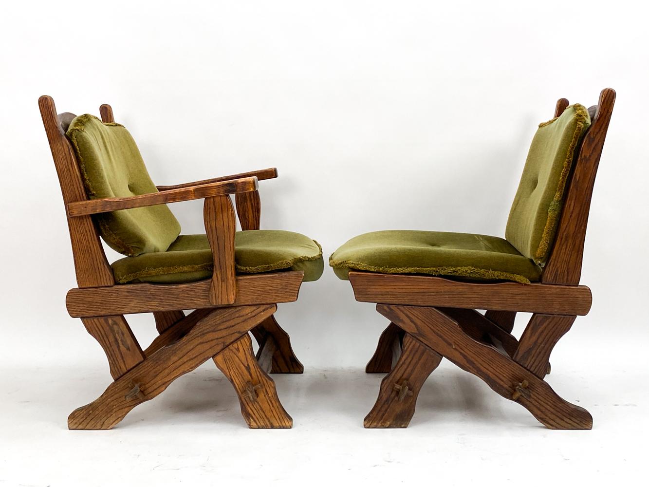 Paire de chaises de cheminée néerlandaises AWA Almelo et tables d'appoint brutalistes des années 1970 en vente 2