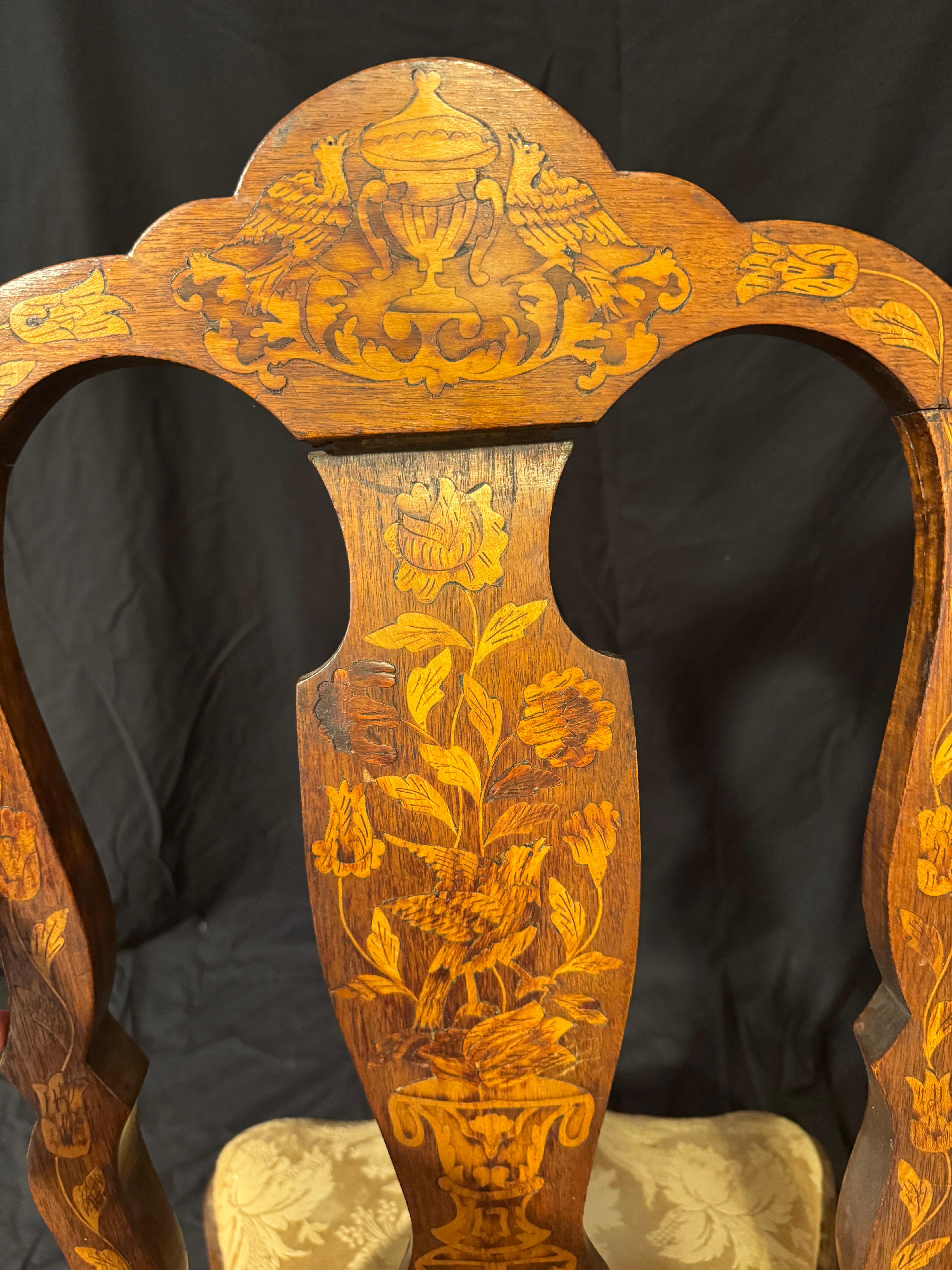 Pair of Dutch Baroque Style, Marquetry Side Chairs, 19th century For Sale 2