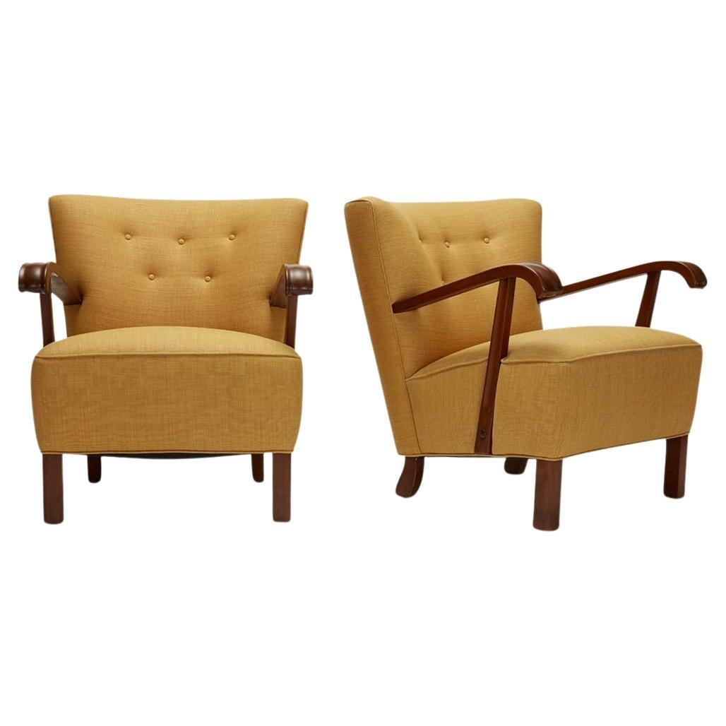 Pair of Dutch Beechwood Lounge Chairs.  For Sale