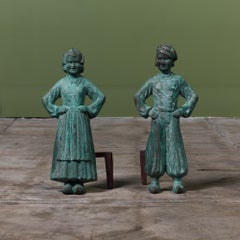 Pair of Dutch Boy & Girl Andirons, Bronze and Iron