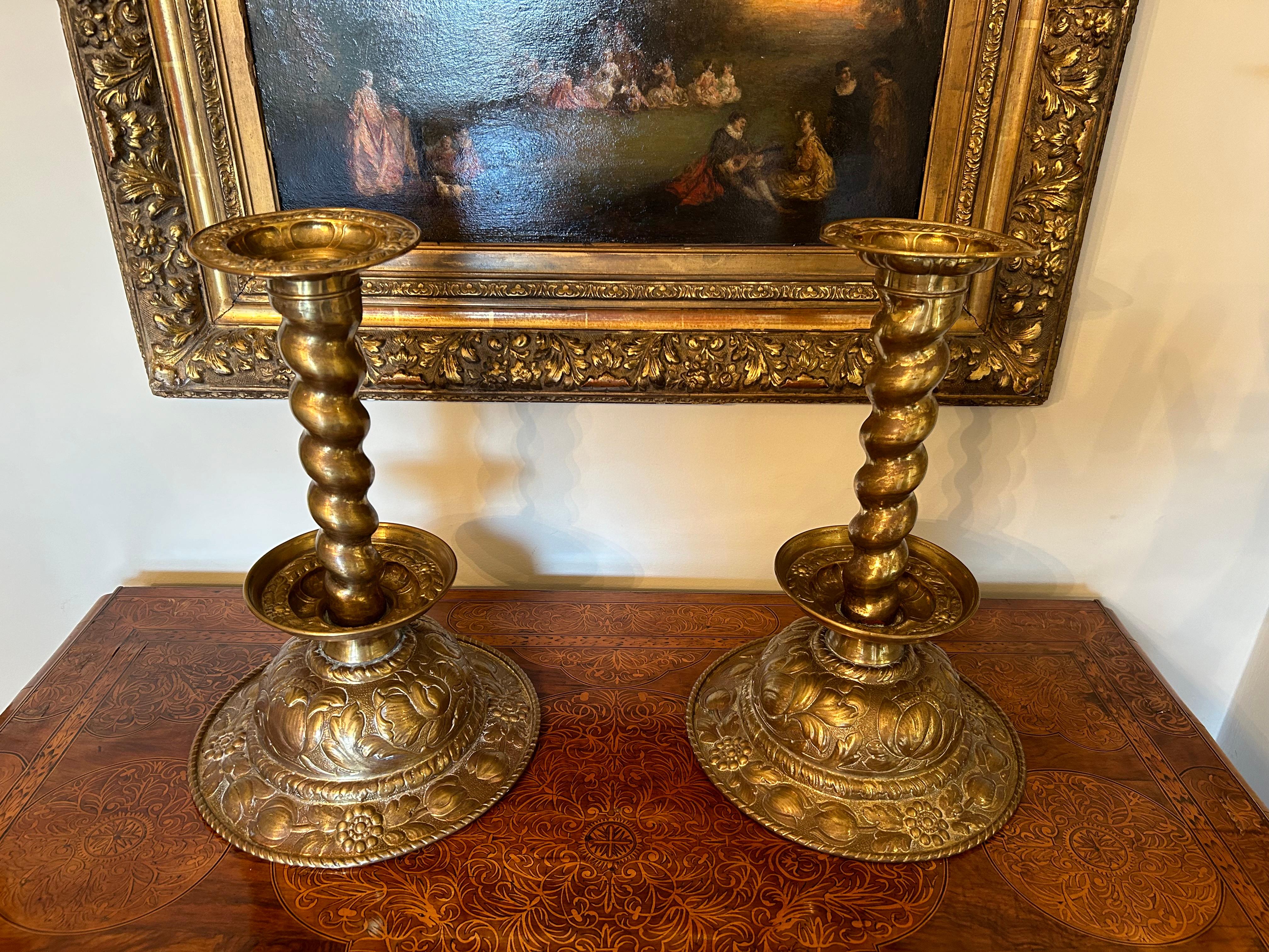 Dutch Colonial Pair of Dutch Brass Candlesticks, Nineteenth Century or Earlier For Sale