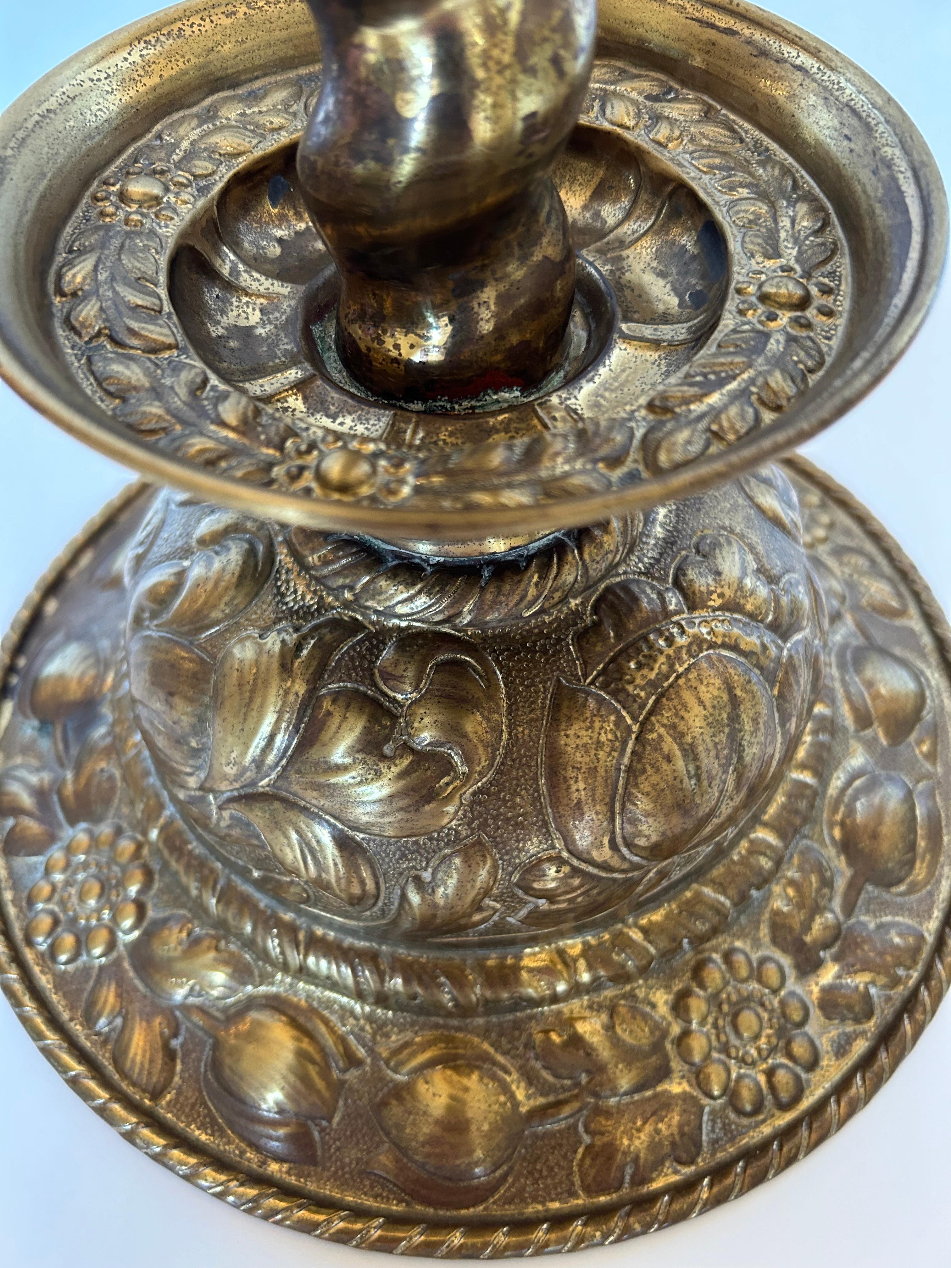 19th Century Pair of Dutch Brass Candlesticks, Nineteenth Century or Earlier For Sale