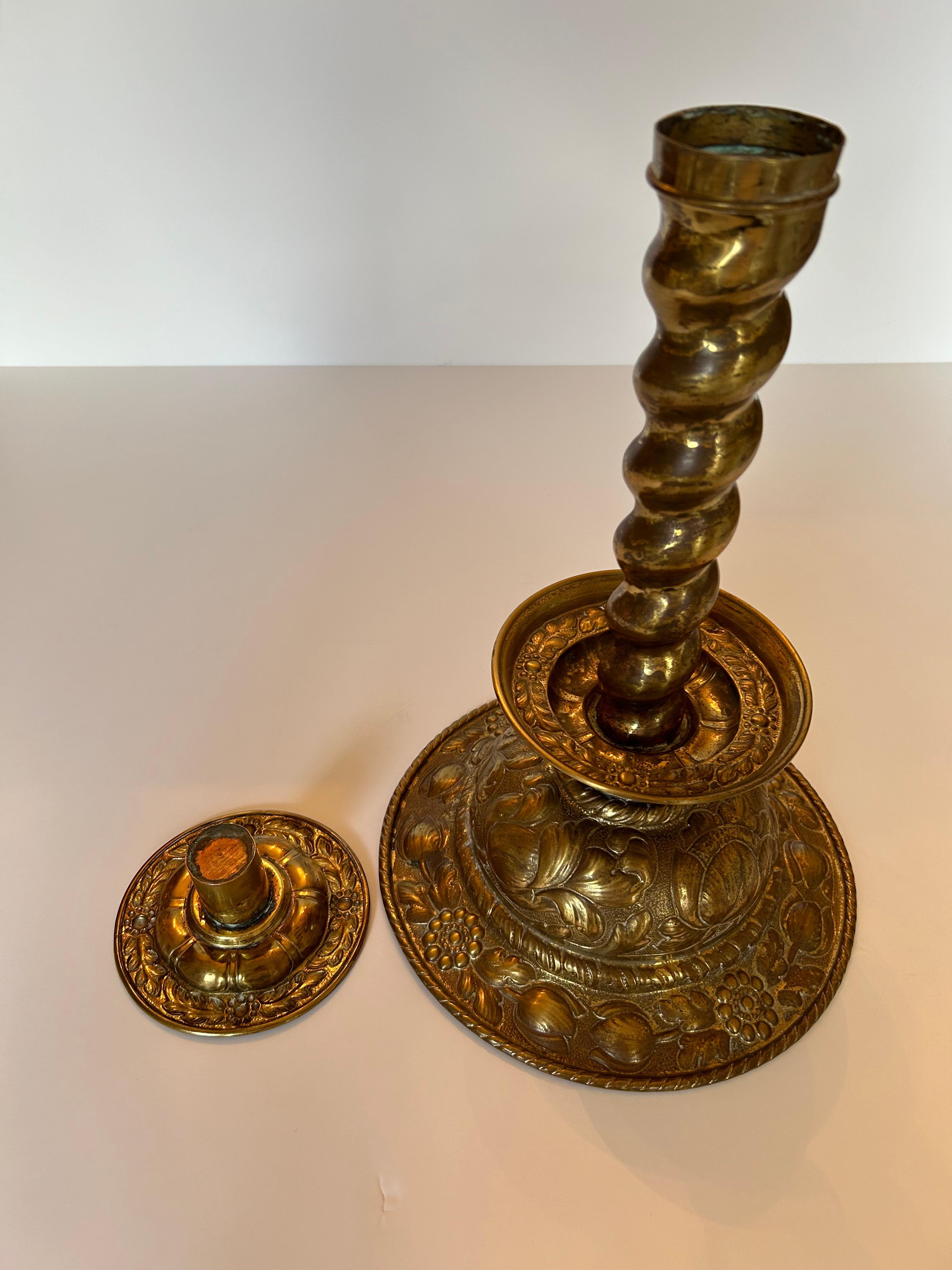 Pair of Dutch Brass Candlesticks, Nineteenth Century or Earlier For Sale 1