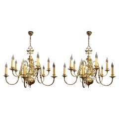 Antique Pair of Dutch brass chandeliers