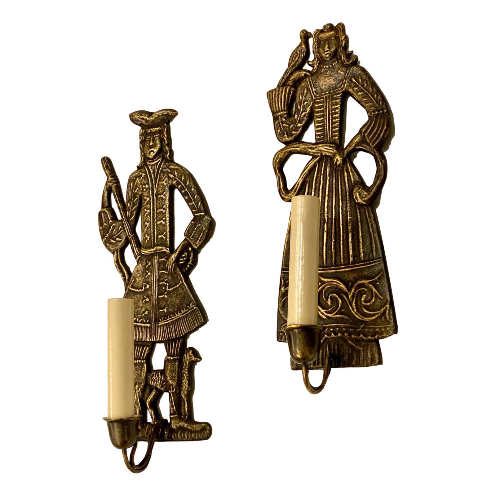 Pair of Dutch Bronze Figural Sconces For Sale 2