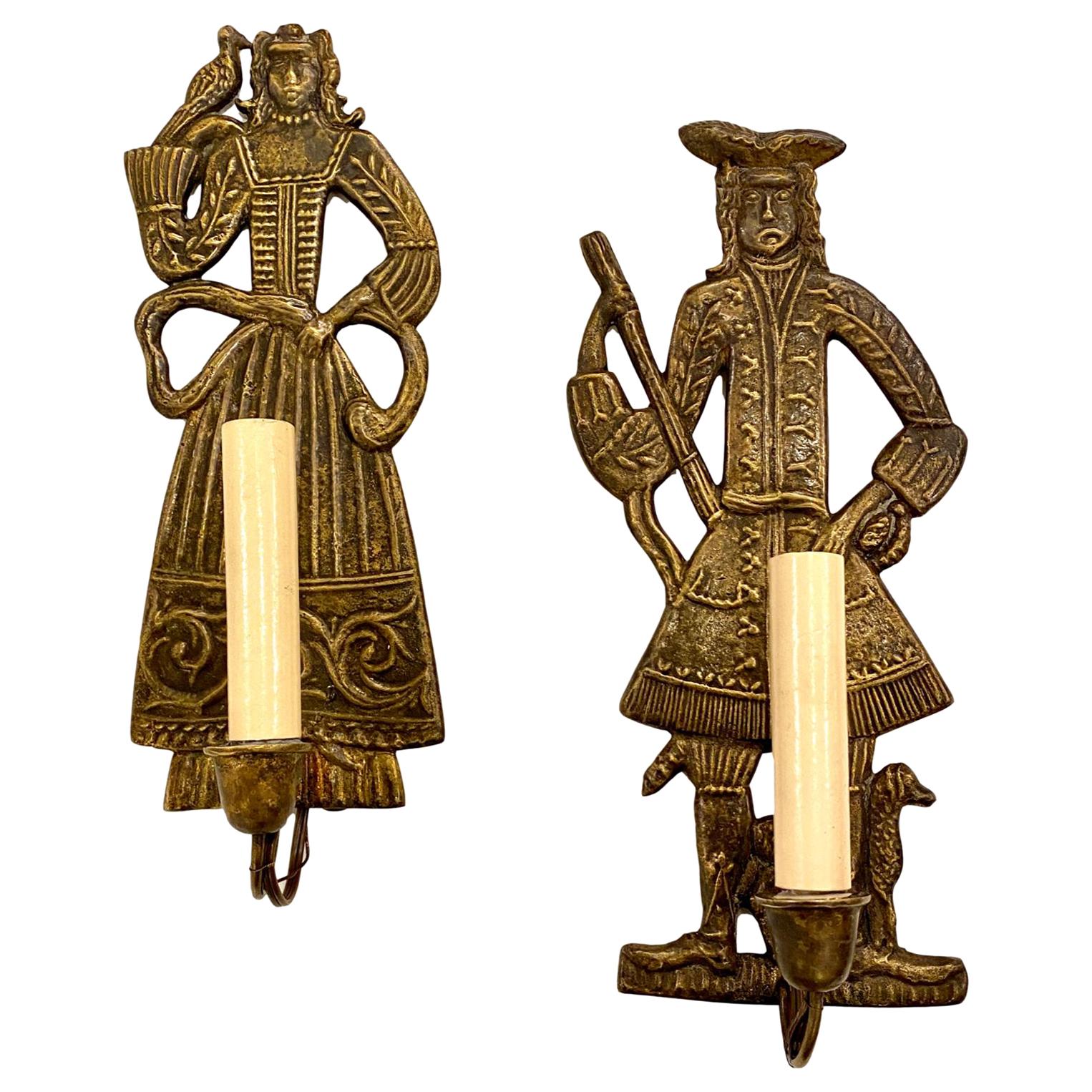 Pair of Dutch Bronze Figural Sconces