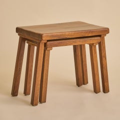 Pair of Dutch Brutalist Oak Nesting Tables, 1960s