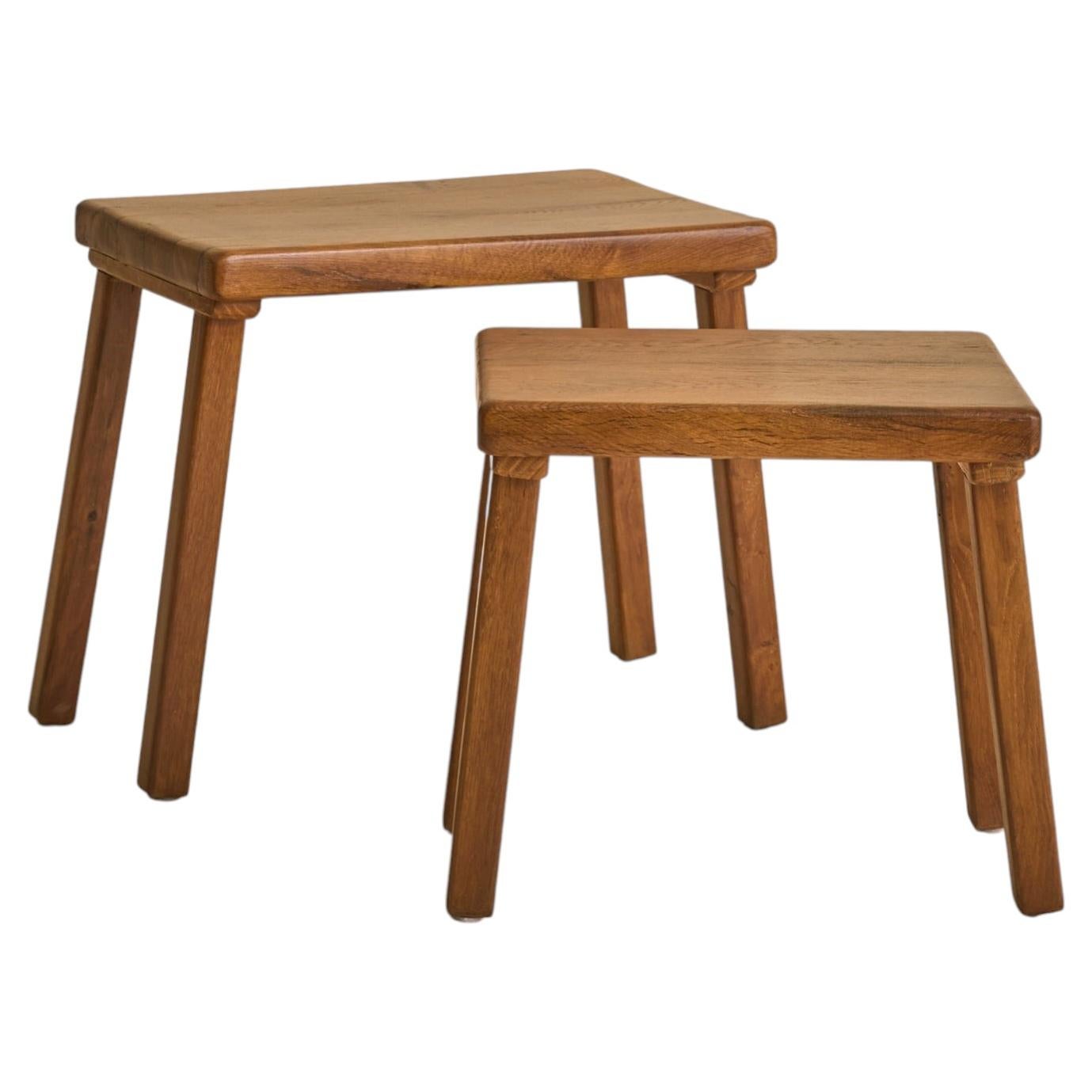 Pair of Dutch Brutalist Oak Nesting Tables, 1960s