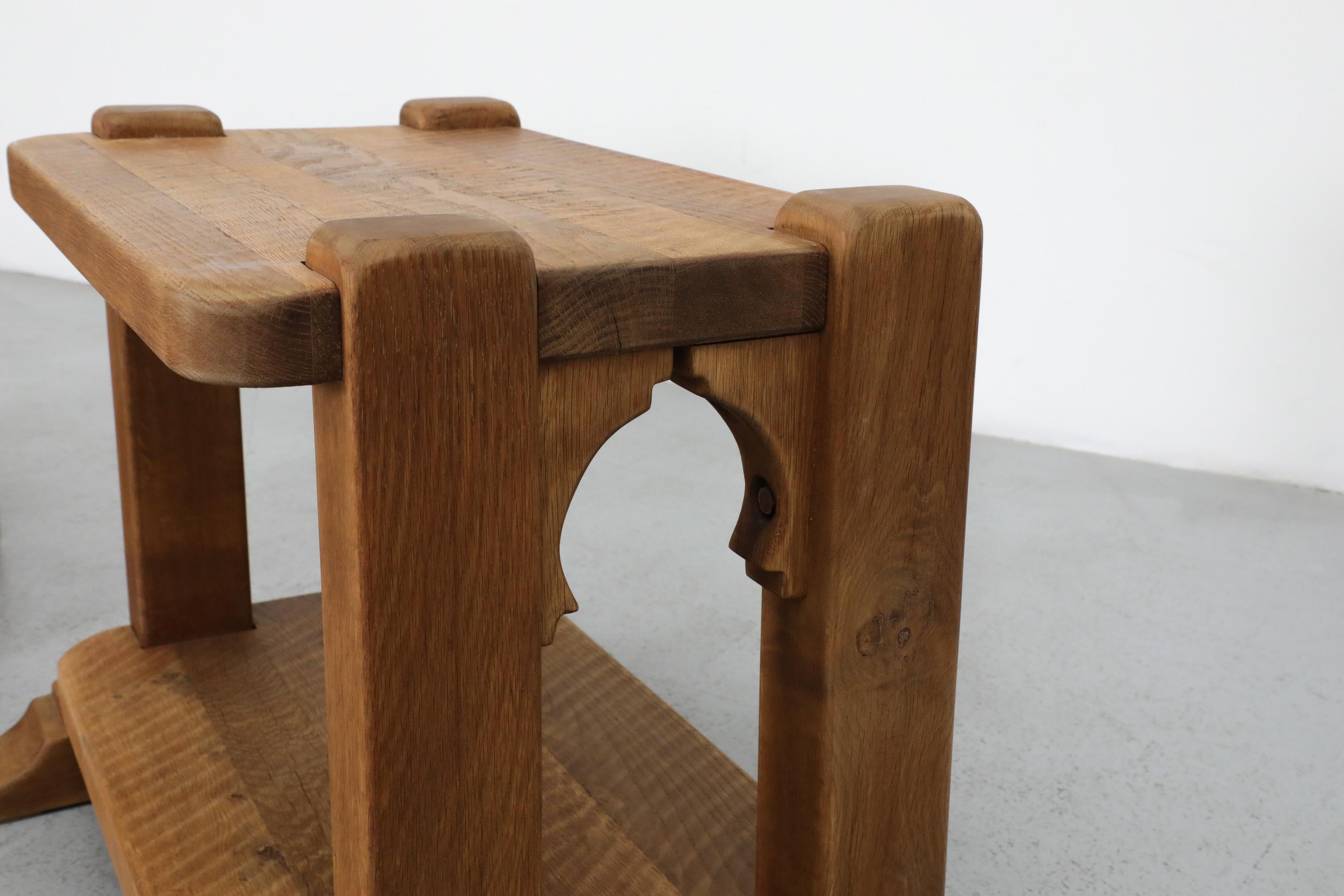 Pair of Dutch Brutlist Solid Oak Two-Tired Church Benches For Sale 5
