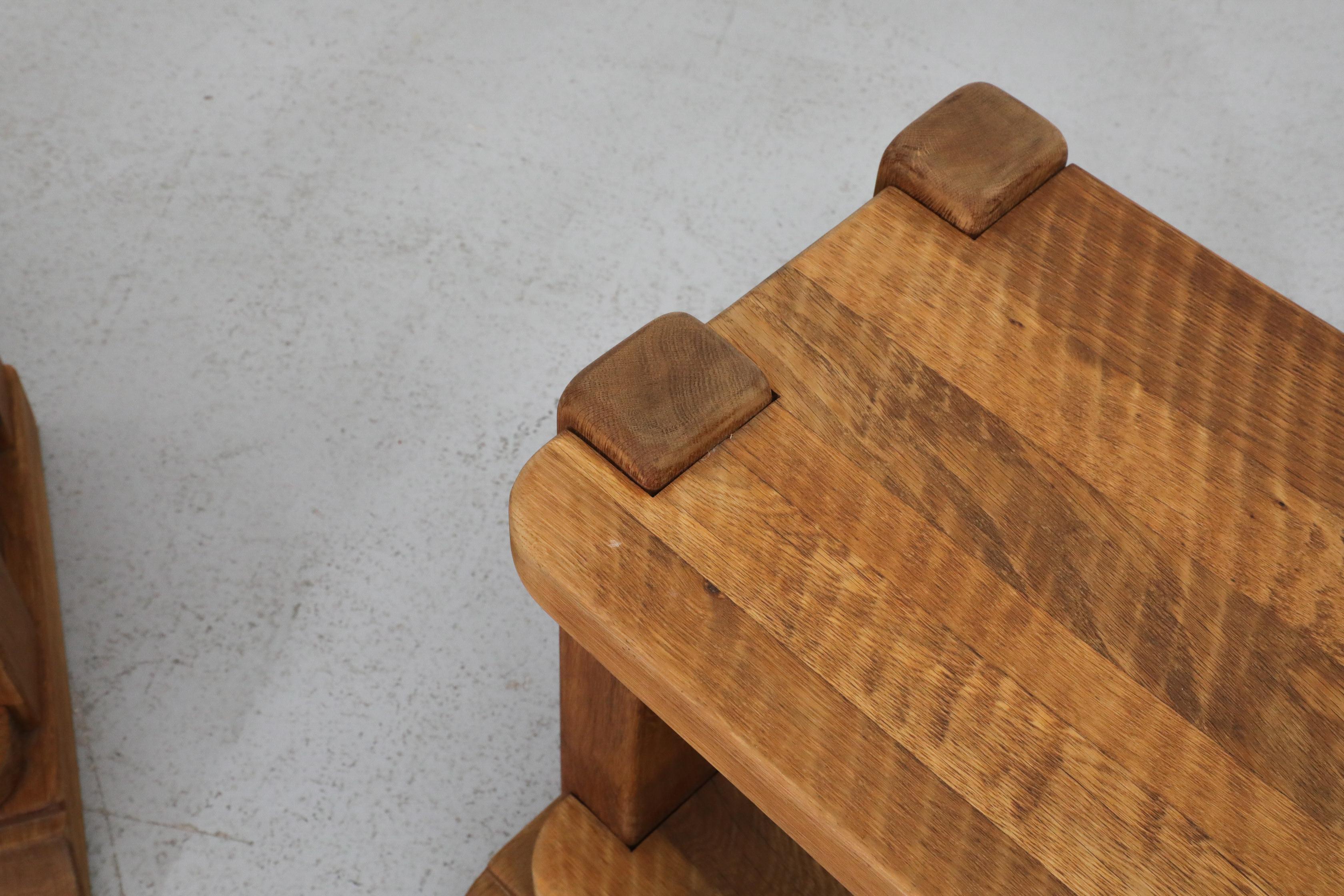 Pair of Dutch Brutlist Solid Oak Two-Tired Church Benches For Sale 6