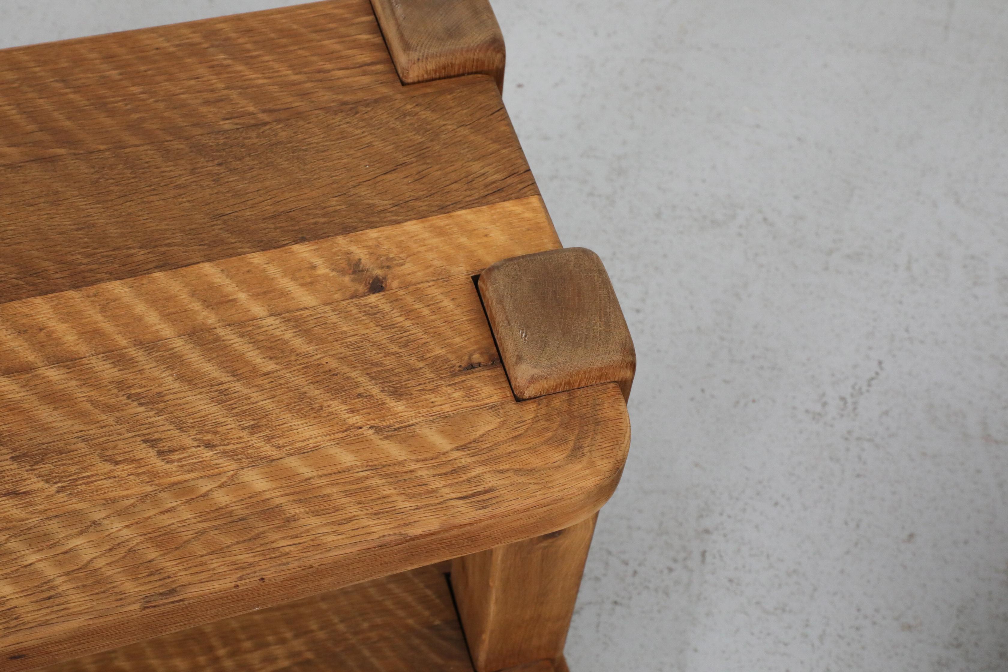 Pair of Dutch Brutlist Solid Oak Two-Tired Church Benches For Sale 7