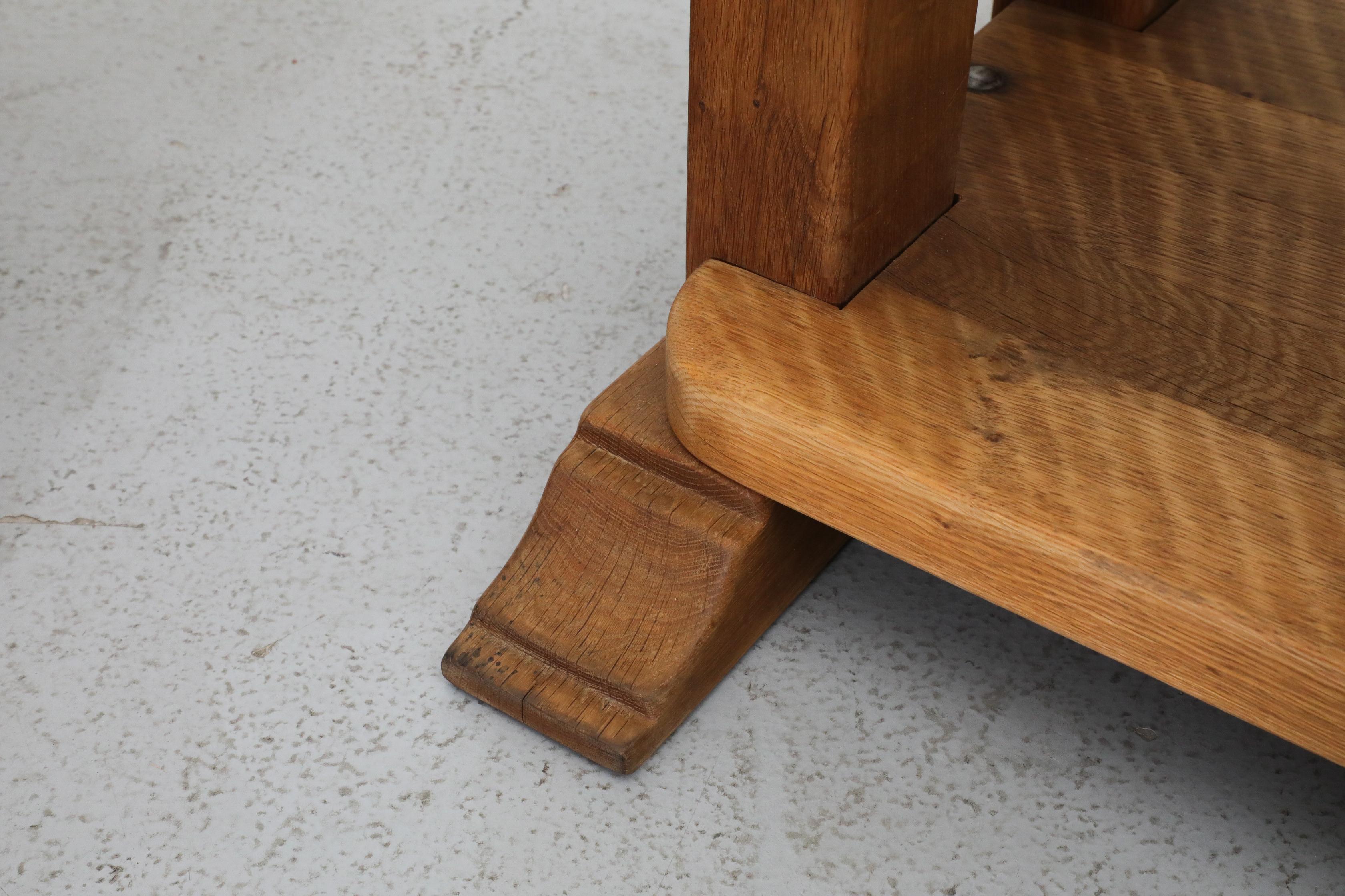 Pair of Dutch Brutlist Solid Oak Two-Tired Church Benches For Sale 8