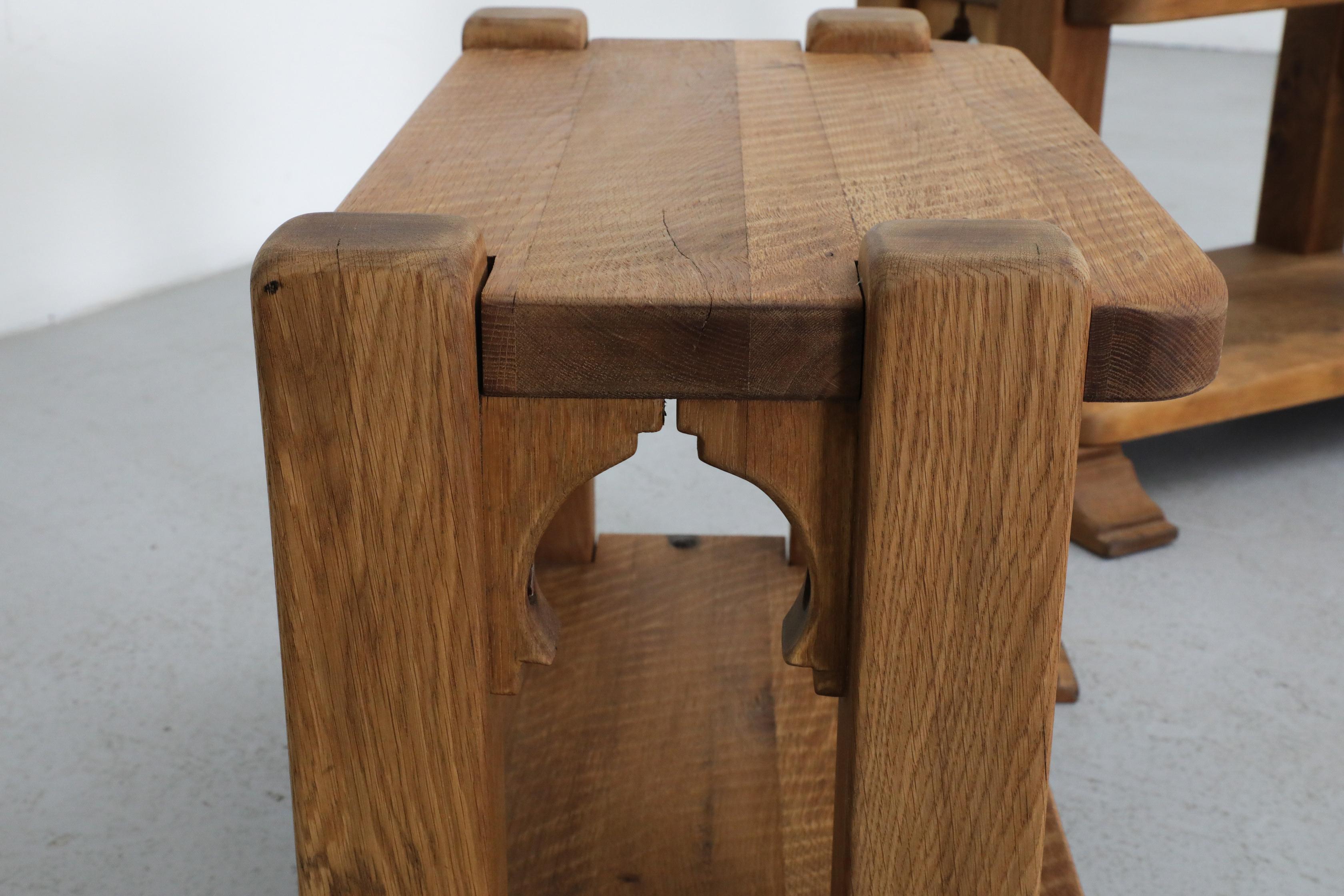 Pair of Dutch Brutlist Solid Oak Two-Tired Church Benches For Sale 9