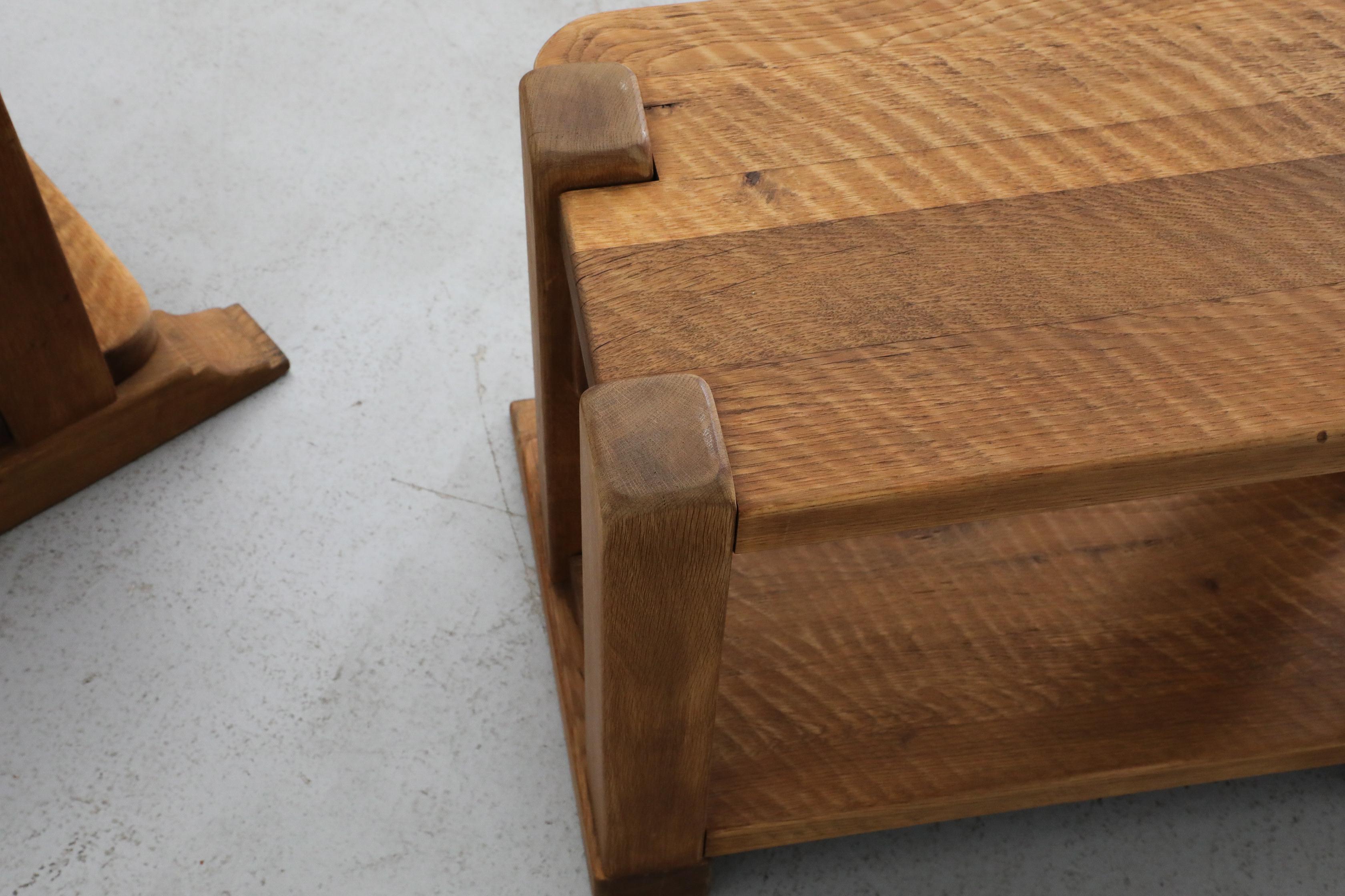 Pair of Dutch Brutlist Solid Oak Two-Tired Church Benches For Sale 10