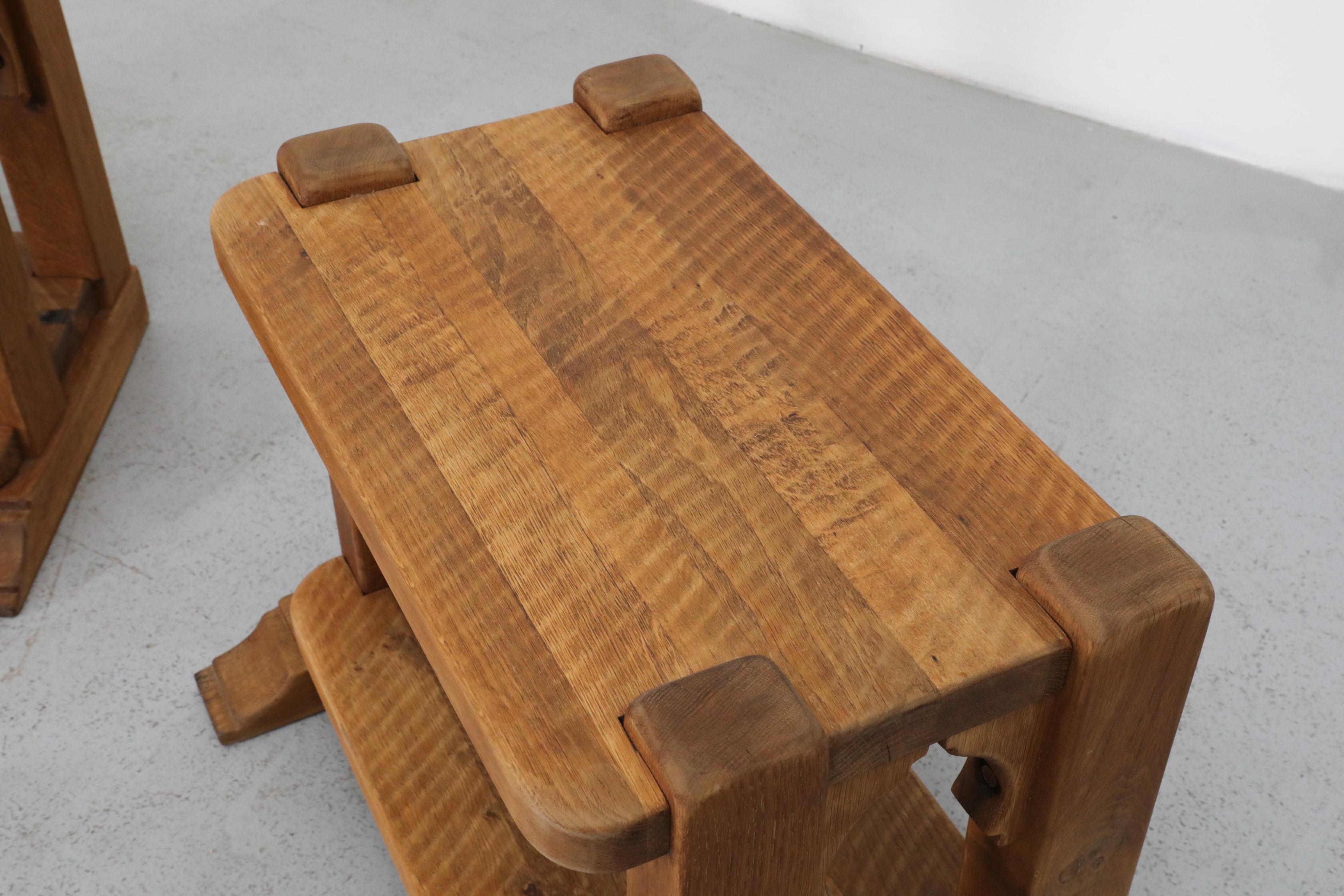 Pair of Dutch Brutlist Solid Oak Two-Tired Church Benches For Sale 12