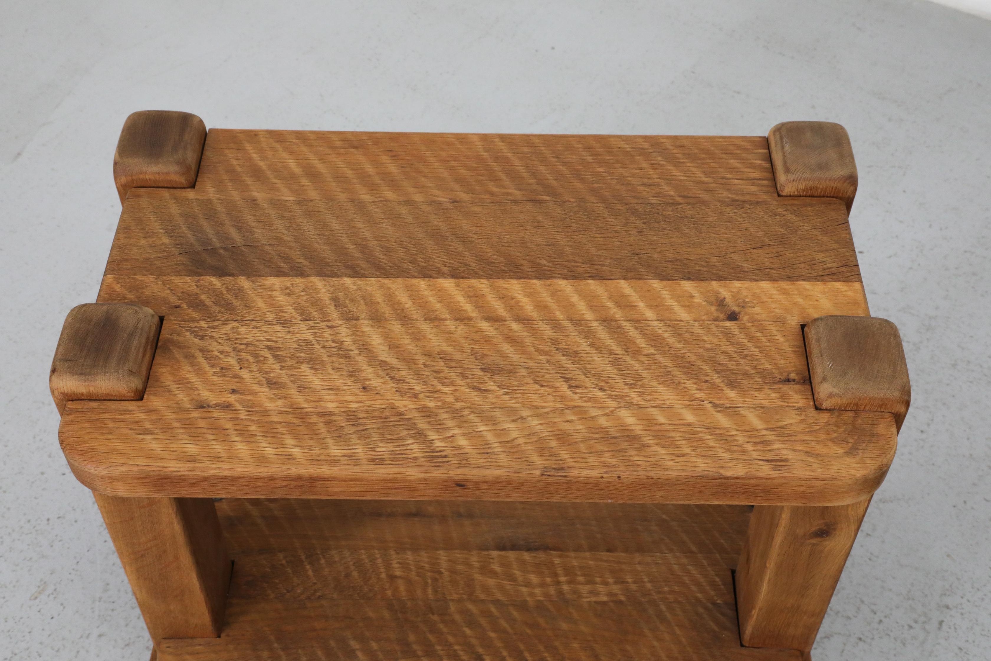 Pair of Dutch Brutlist Solid Oak Two-Tired Church Benches For Sale 13