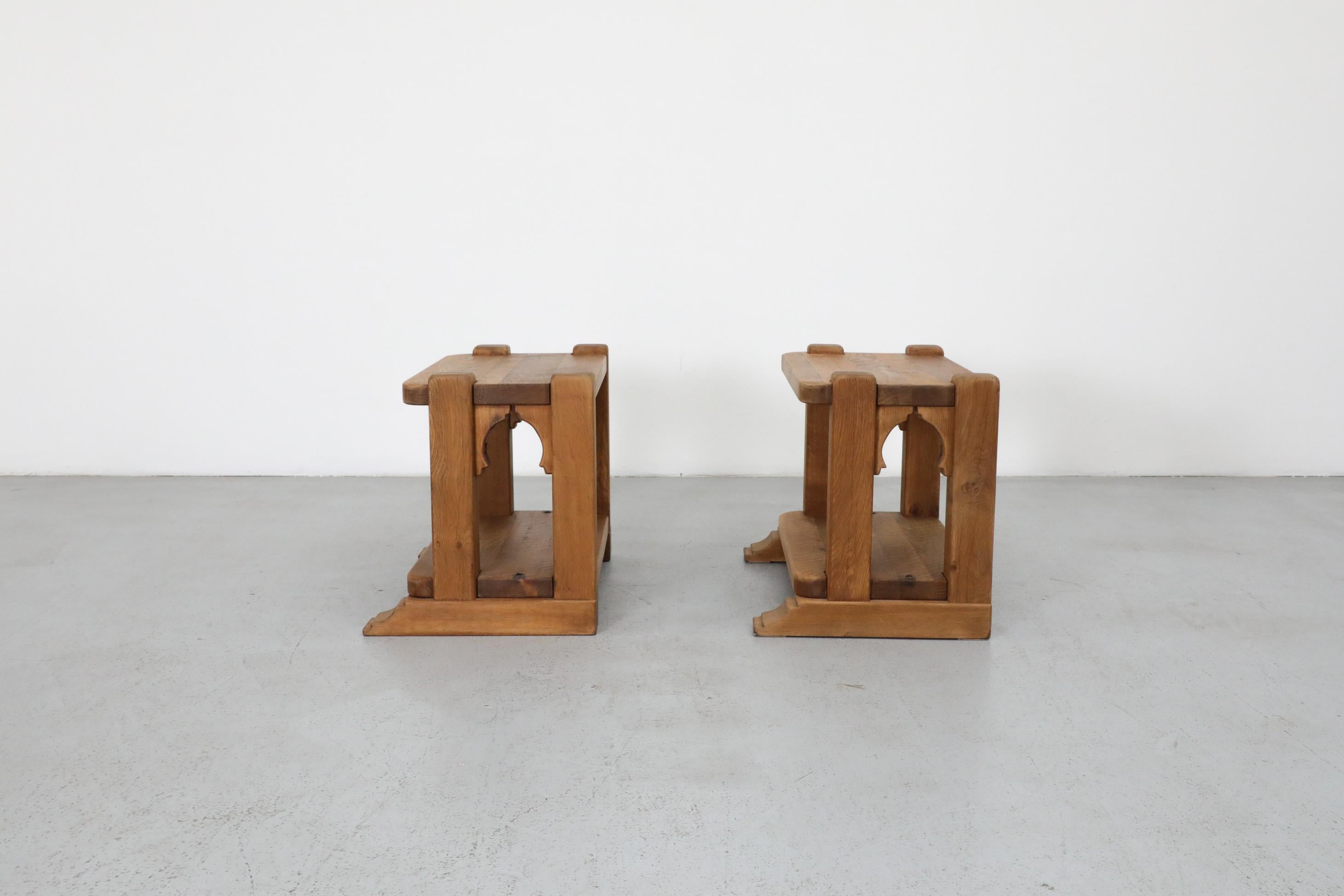 Pair of Dutch Brutlist Solid Oak Two-Tired Church Benches In Good Condition For Sale In Los Angeles, CA
