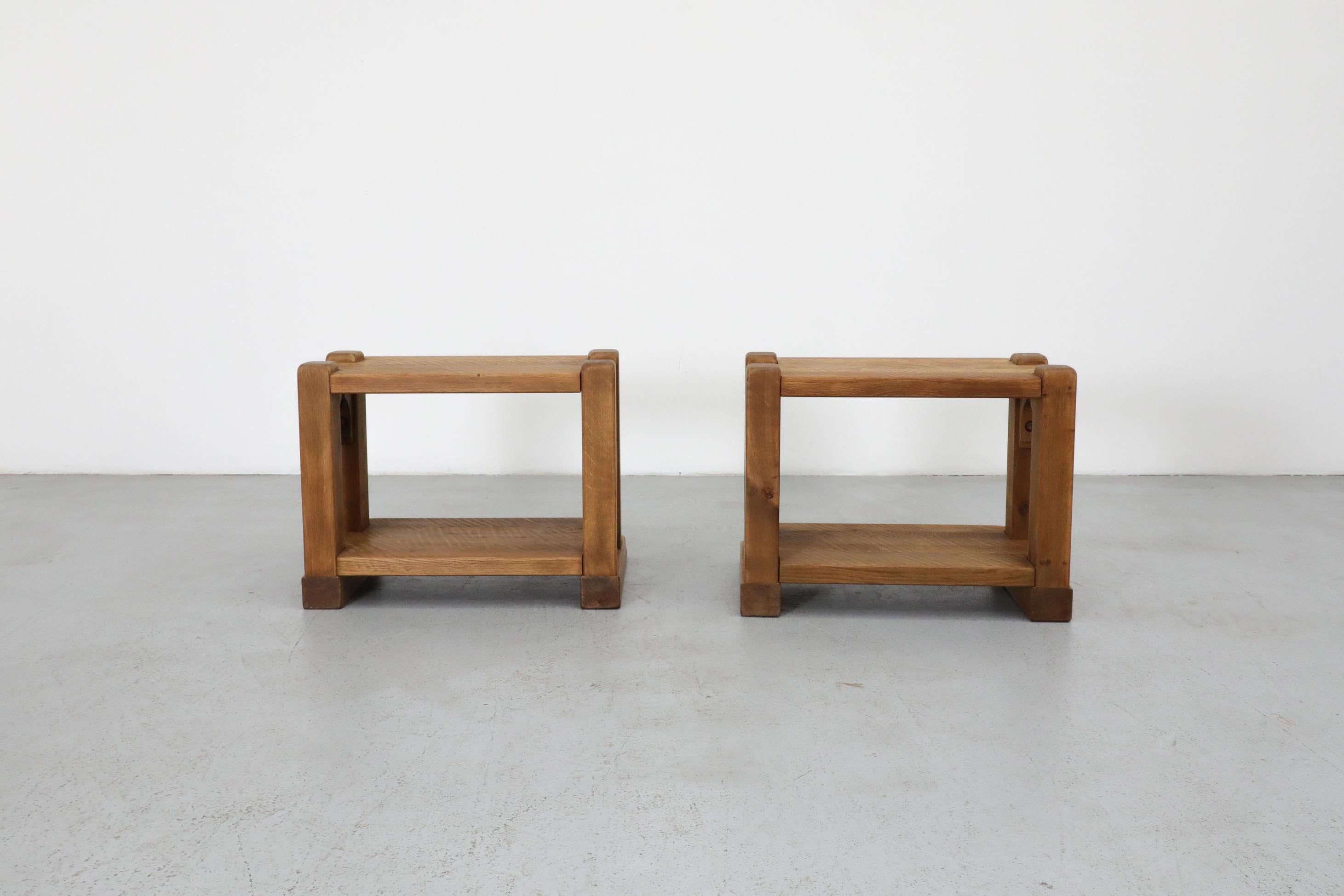 Pair of Dutch Brutlist Solid Oak Two-Tired Church Benches For Sale 1