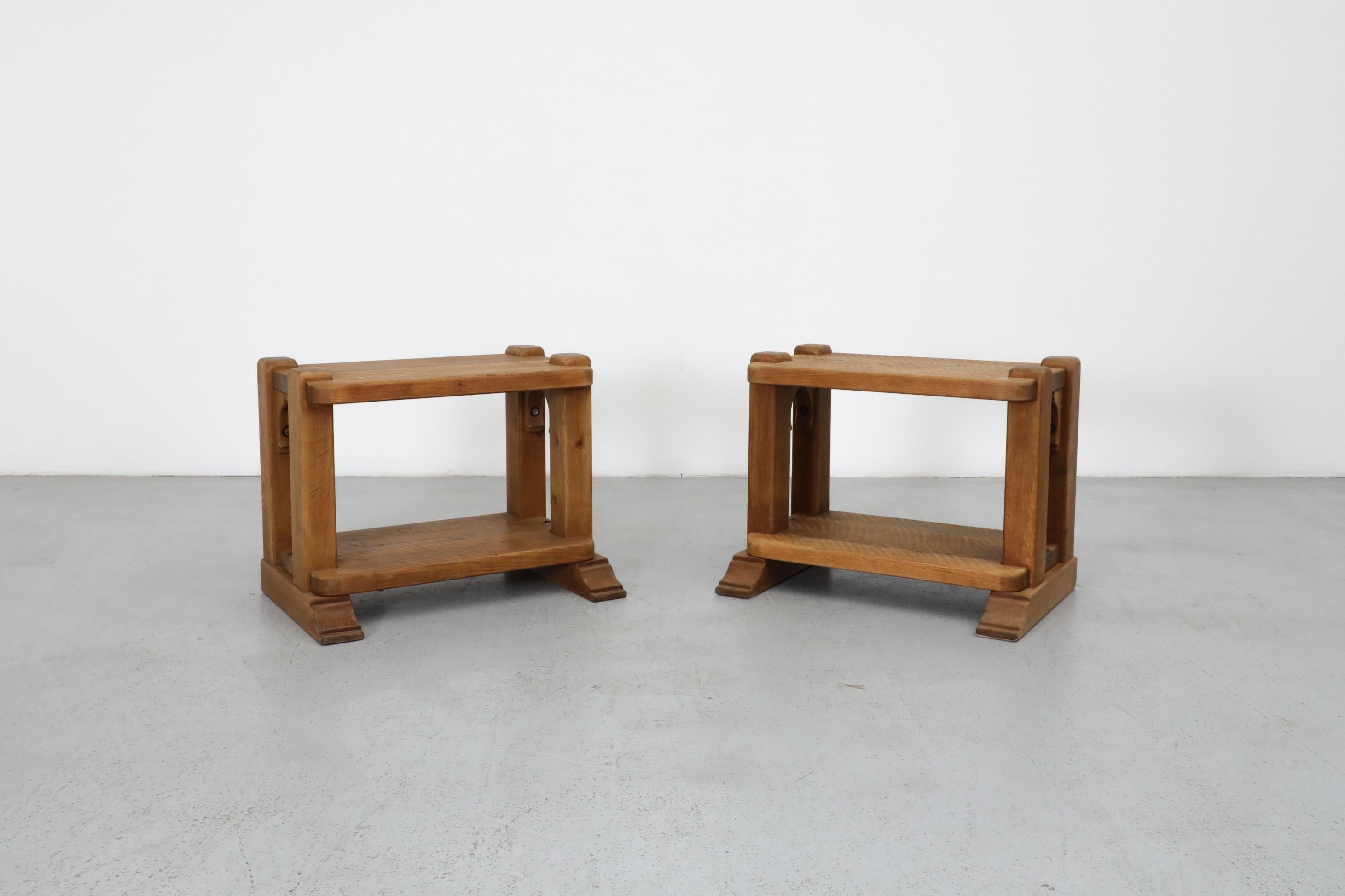 Pair of Dutch Brutlist Solid Oak Two-Tired Church Benches For Sale 2