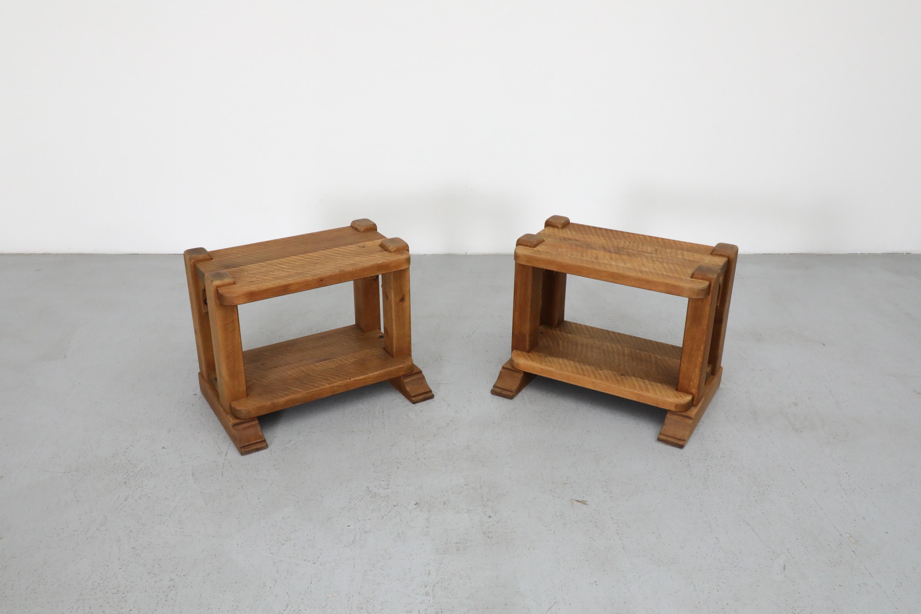 Pair of Dutch Brutlist Solid Oak Two-Tired Church Benches For Sale 3