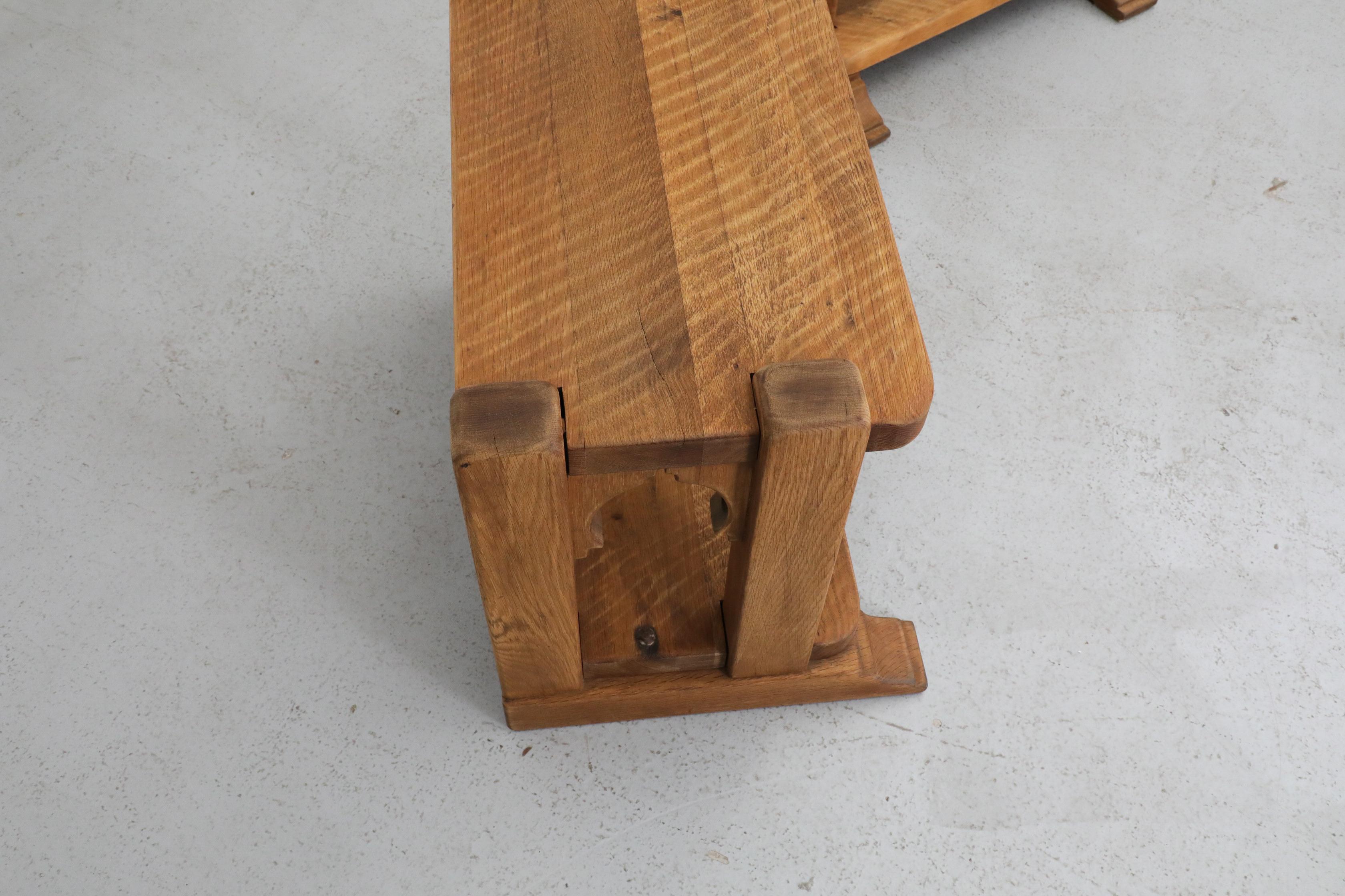 Pair of Dutch Brutlist Solid Oak Two-Tired Church Benches For Sale 4