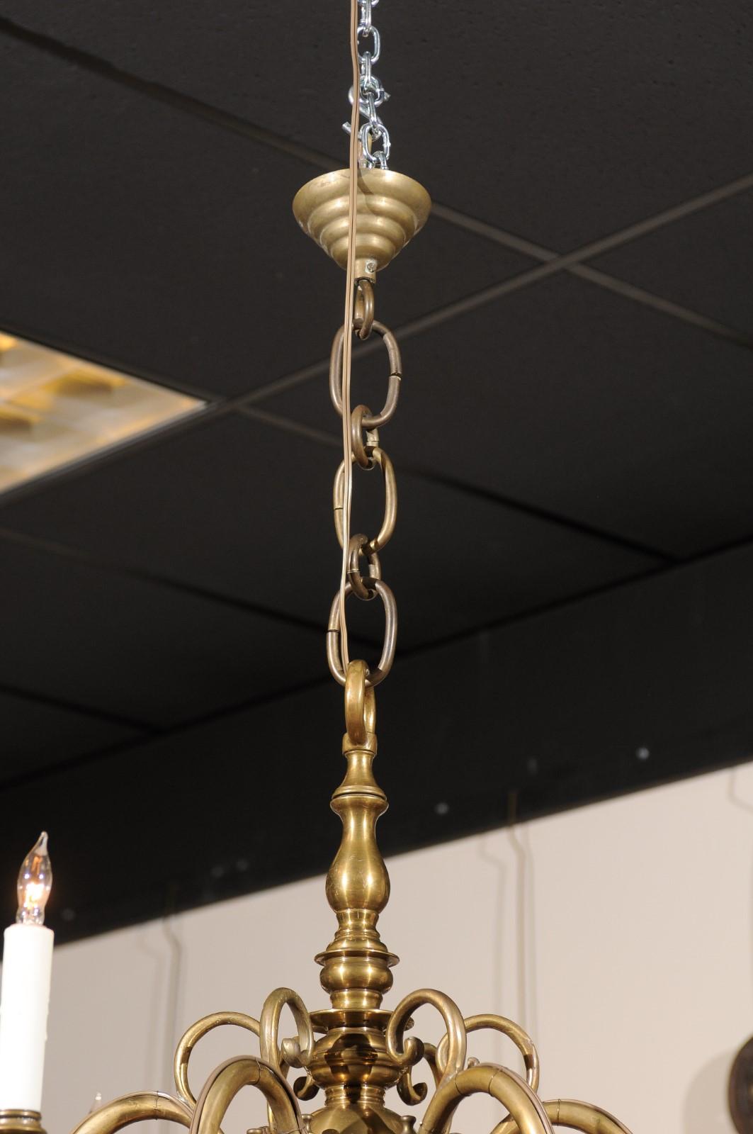 Pair of Dutch Colonial Brass Chandeliers In Good Condition In Atlanta, GA