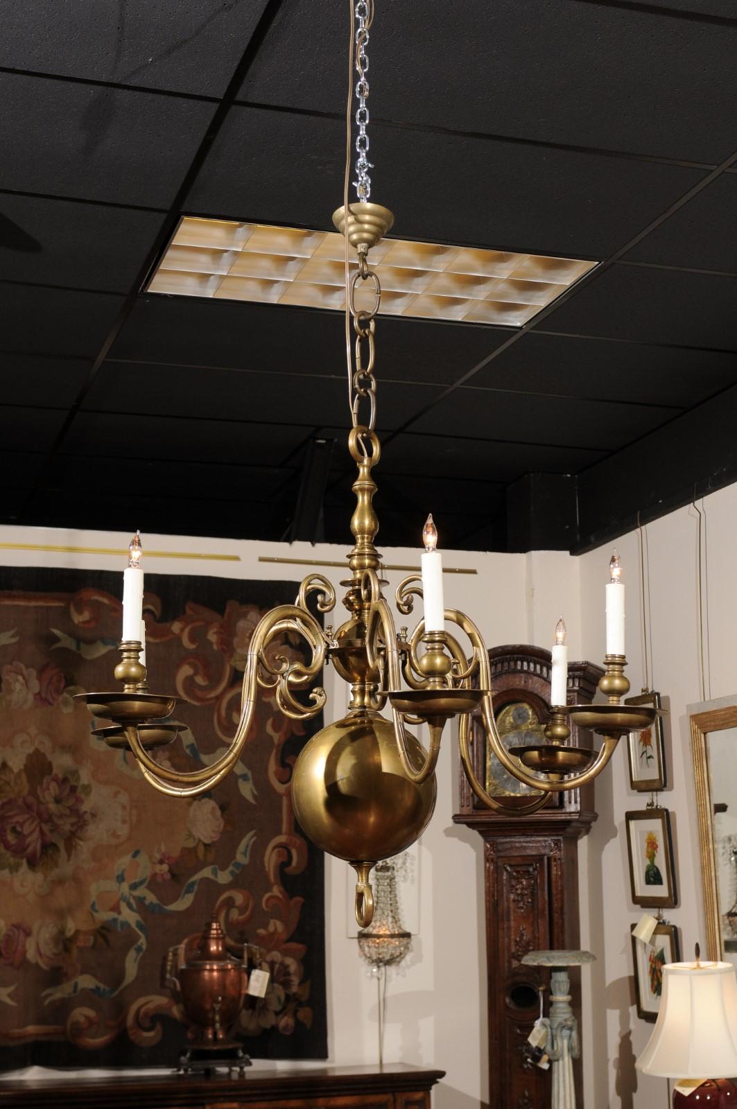 20th Century Pair of Dutch Colonial Brass Chandeliers