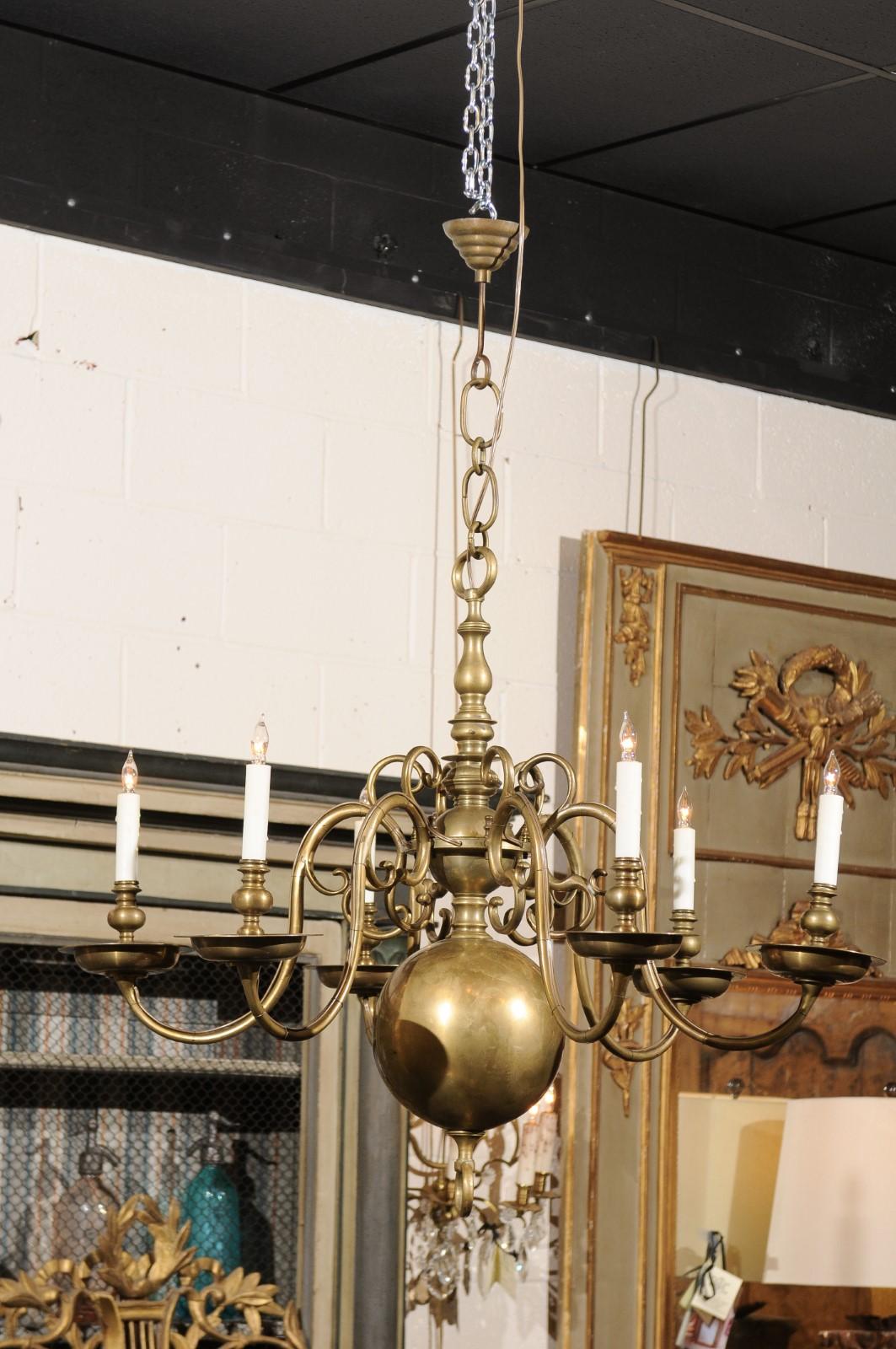 Pair of Dutch Colonial Brass Chandeliers 2